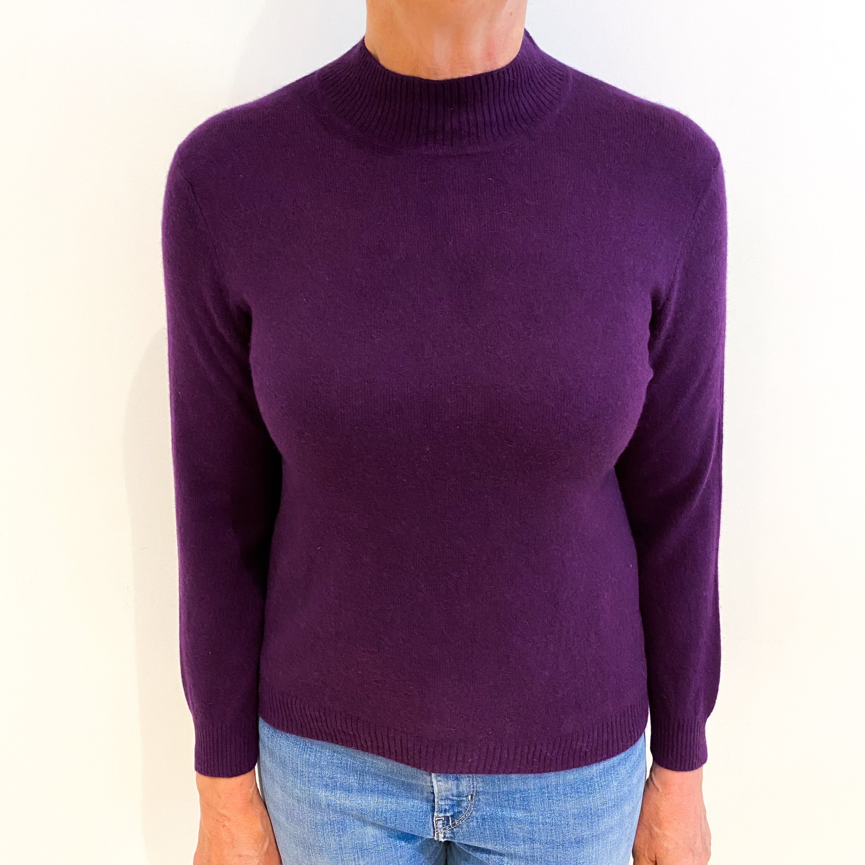 Aubergine Purple Cashmere Turtle Neck Jumper Medium