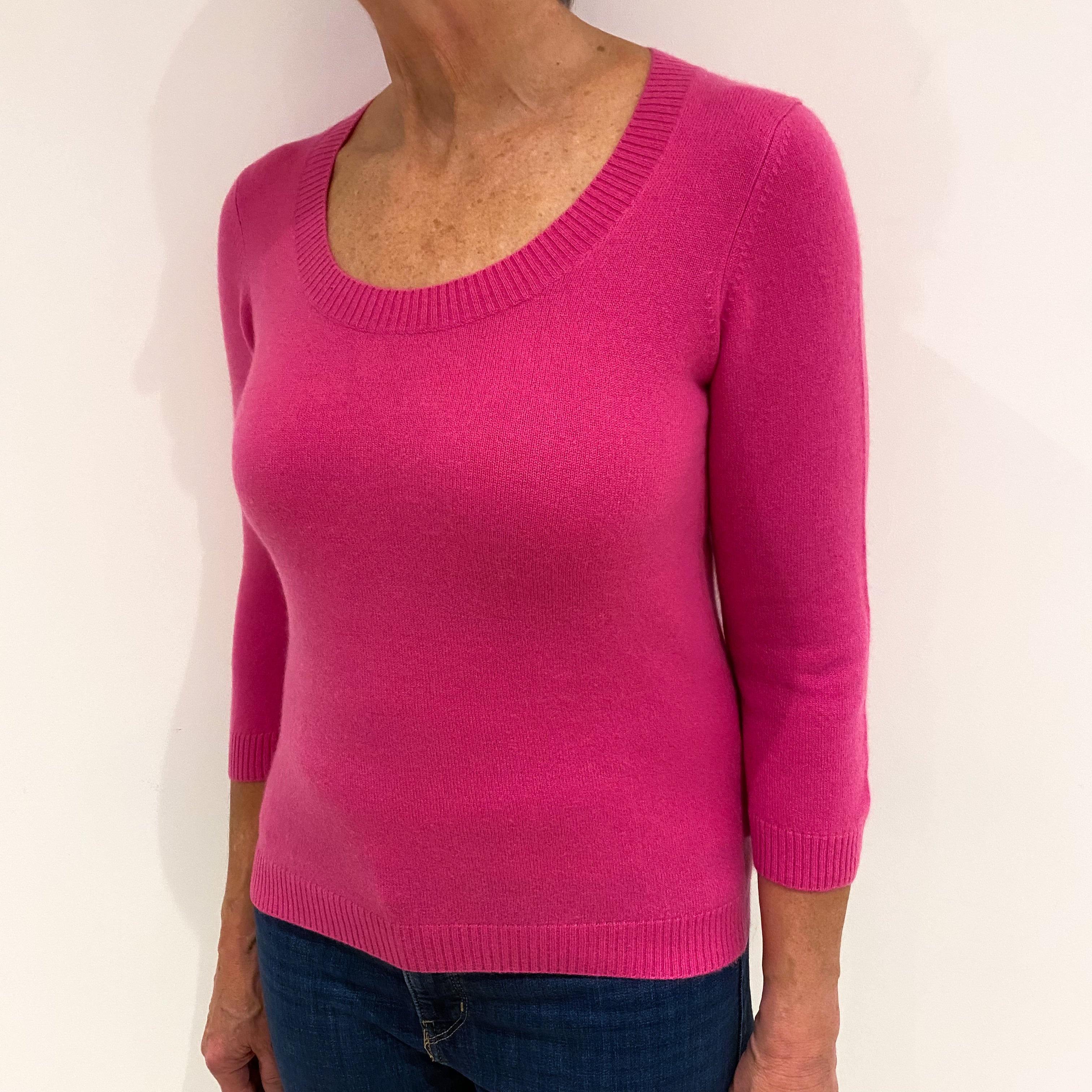 Hot Pink Cashmere Scoop Neck Jumper Medium