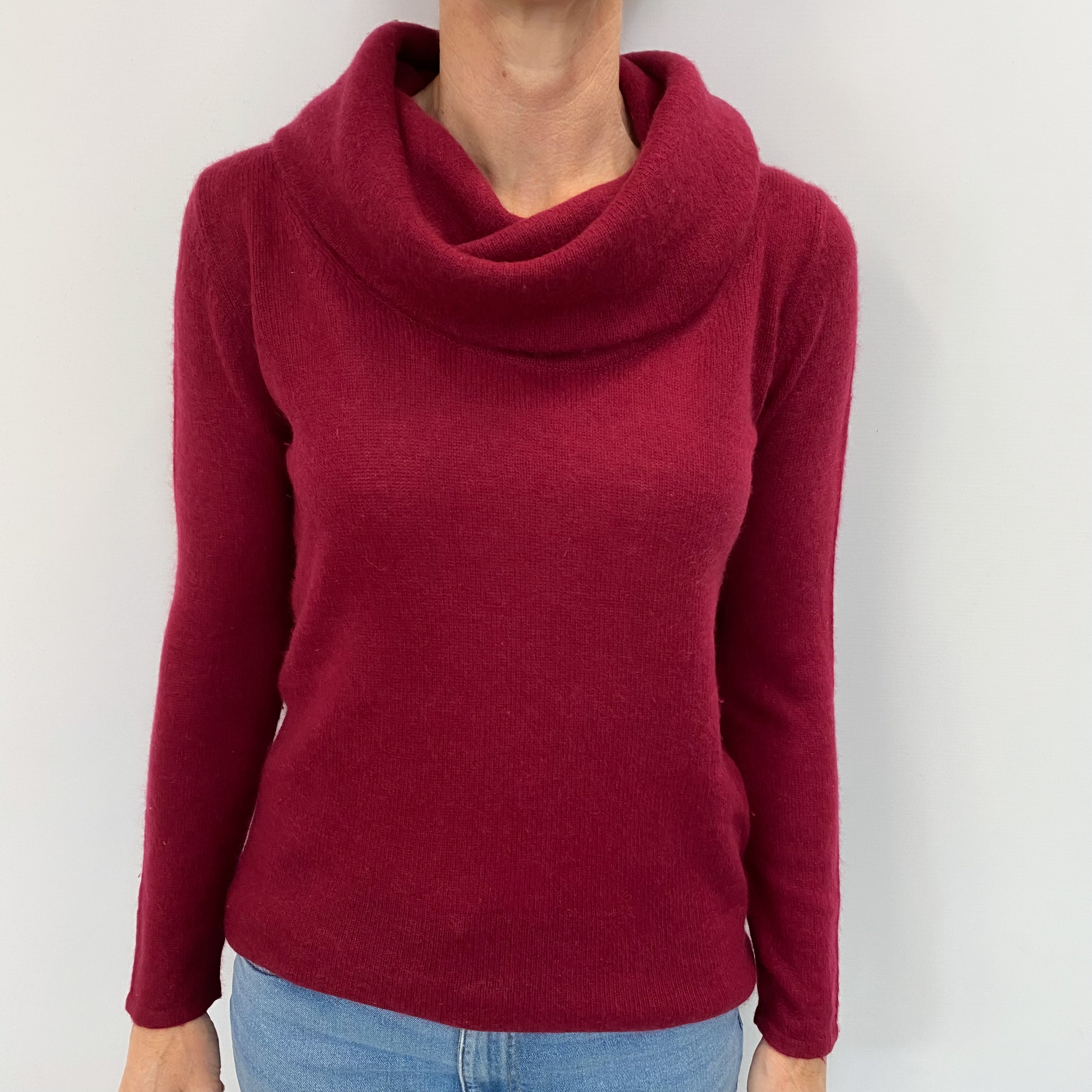 Burgundy Red Cashmere Cowl Neck Jumper Small