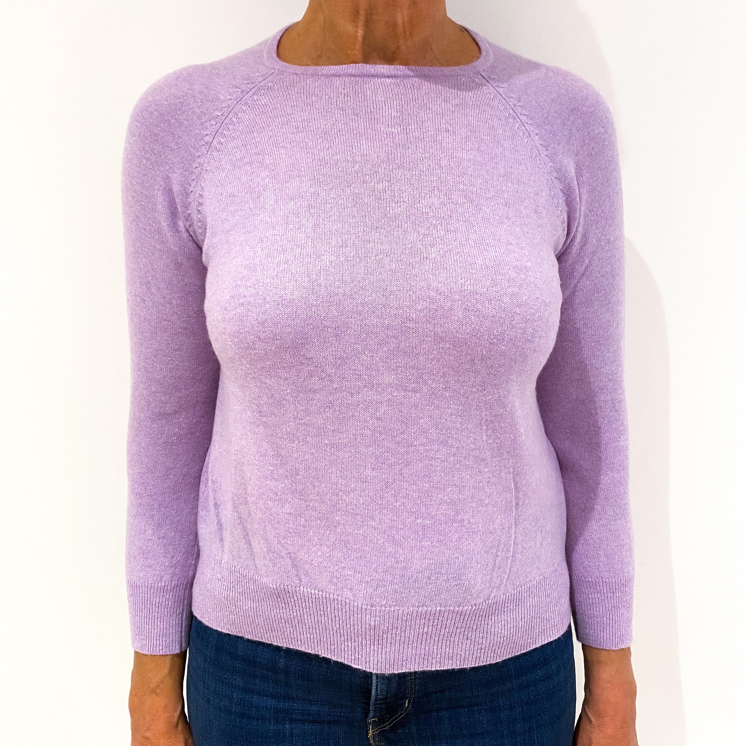 Lavender Purple Cashmere Buttoned Crew Neck Jumper Medium