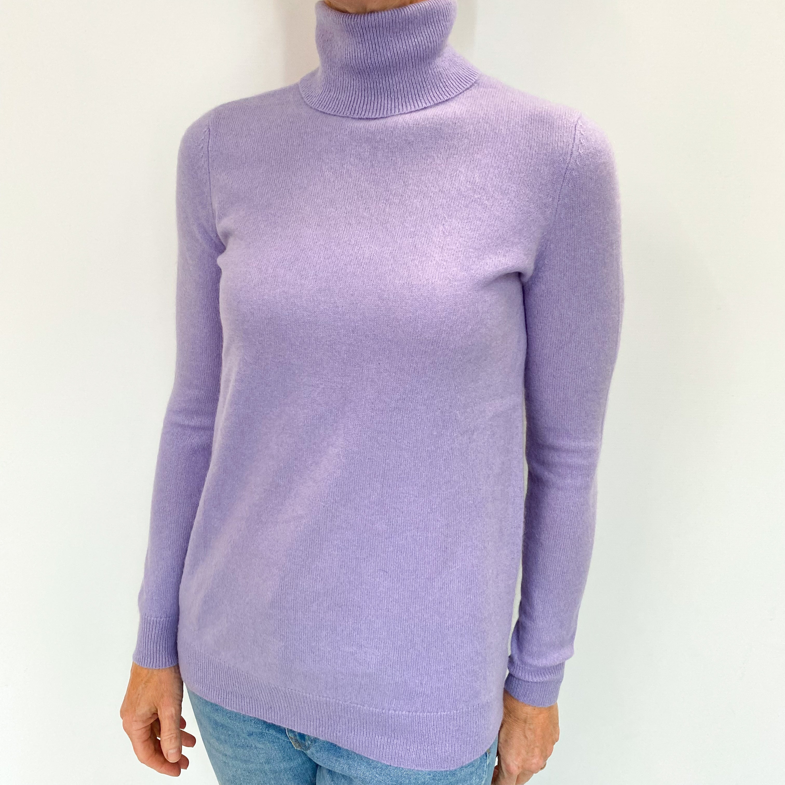 Lavender Purple Cashmere Polo Neck Jumper Small