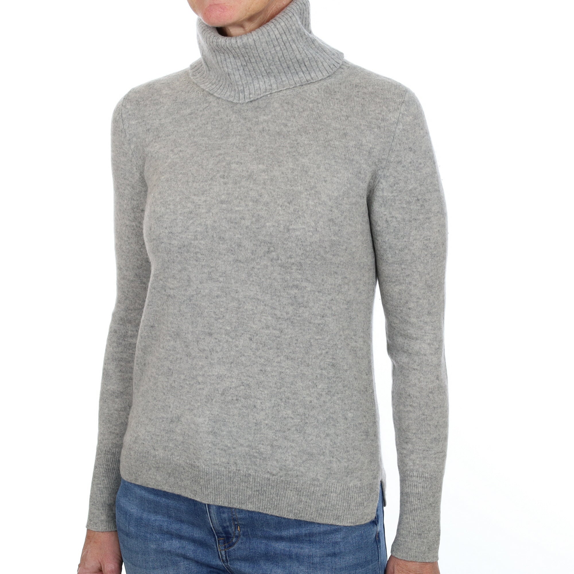 Smoke Grey Cashmere Polo Neck Jumper Small