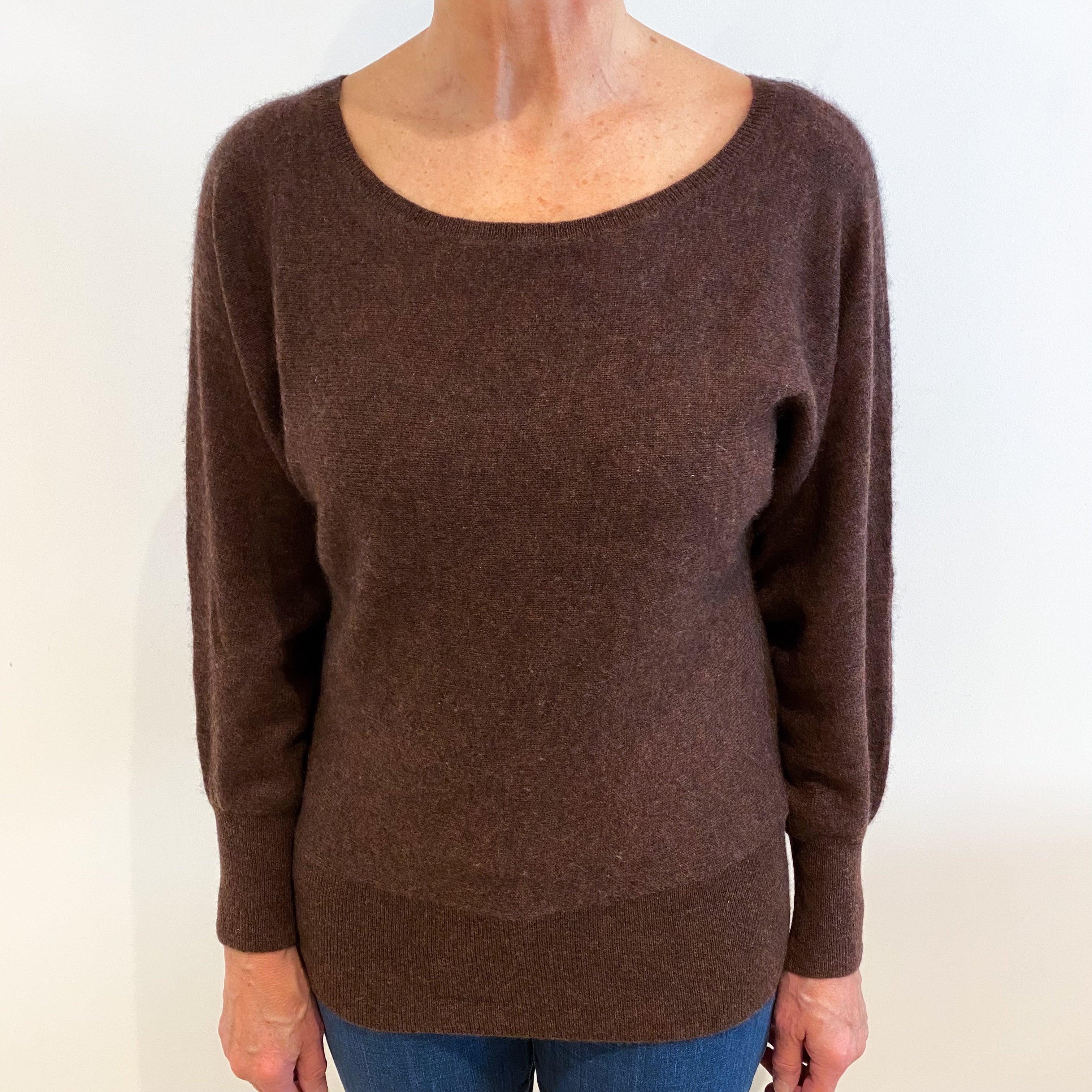 Muted Wine Red Cashmere Batwing Slash Neck Jumper Medium
