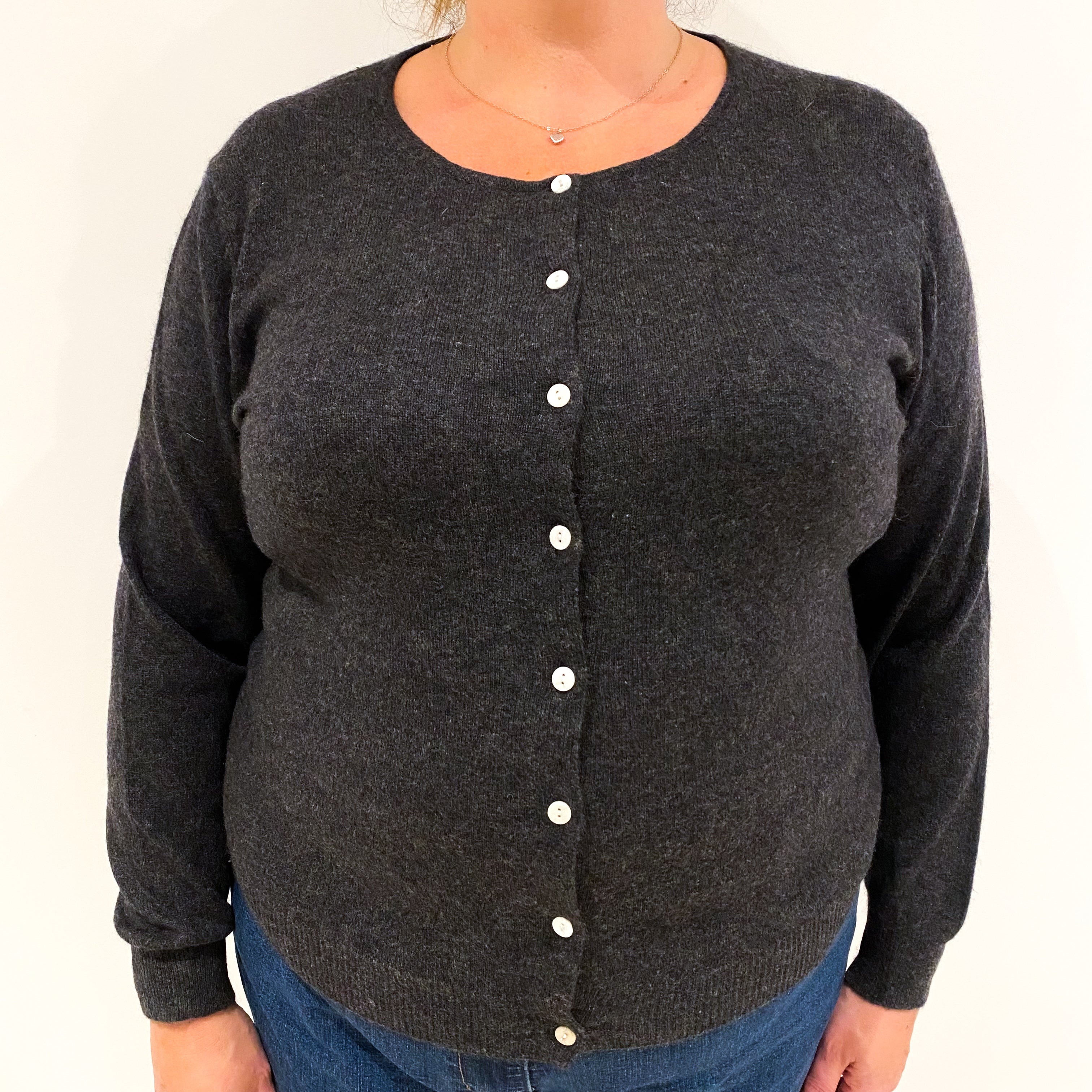 Charcoal Grey Cashmere V-Neck Cardigan Extra Large