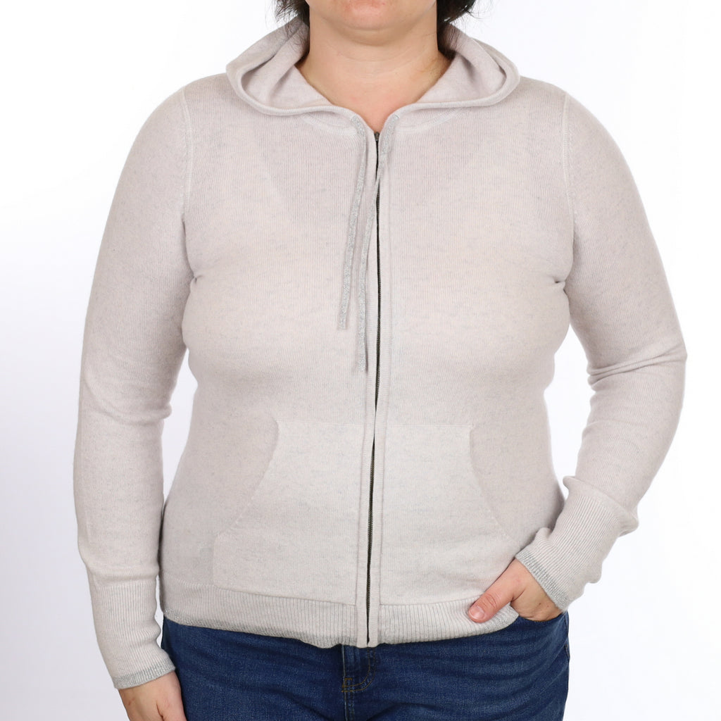 Mist Grey Cashmere Zip Up Hoodie with Pockets Large
