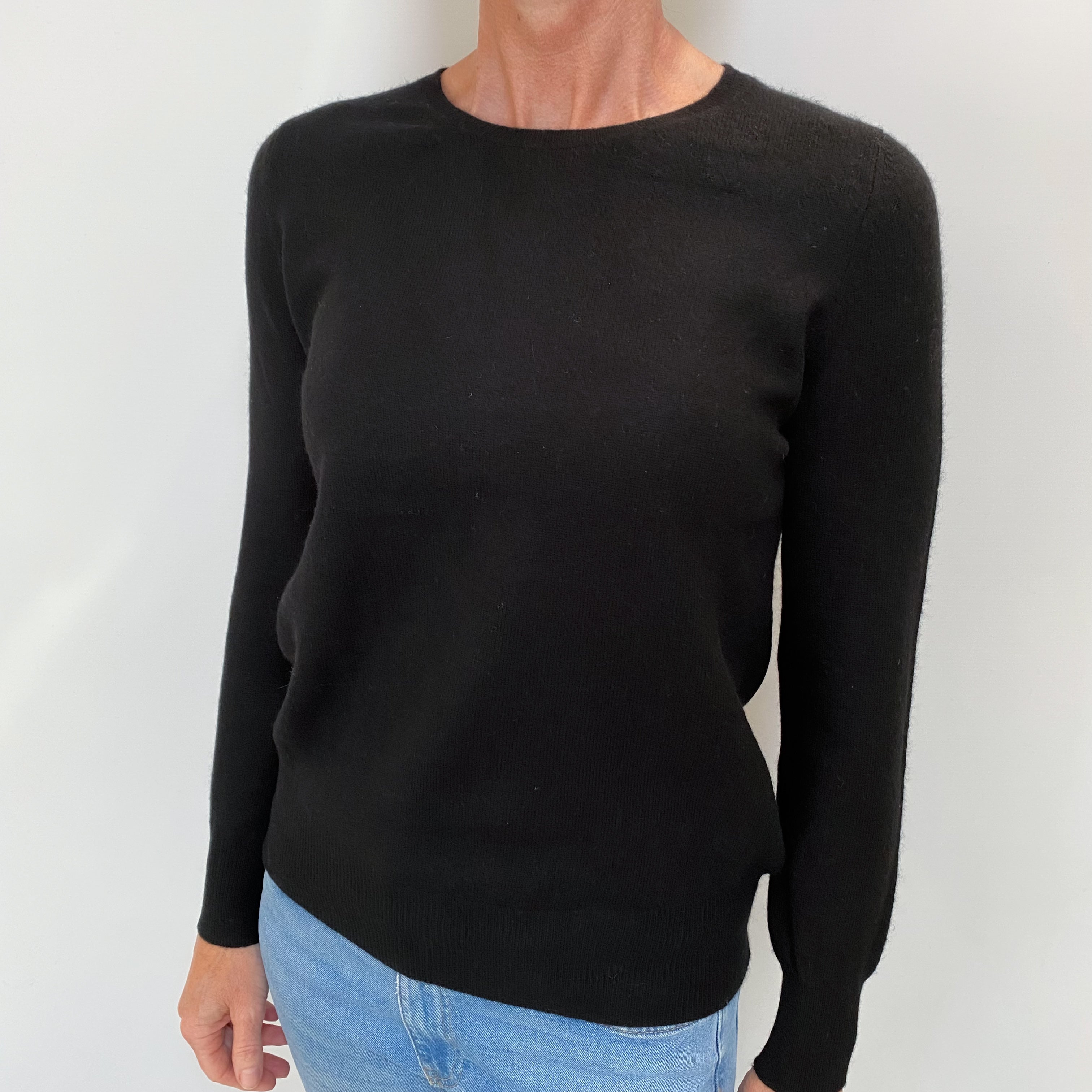 New Black Cashmere Crew Neck Jumper Small