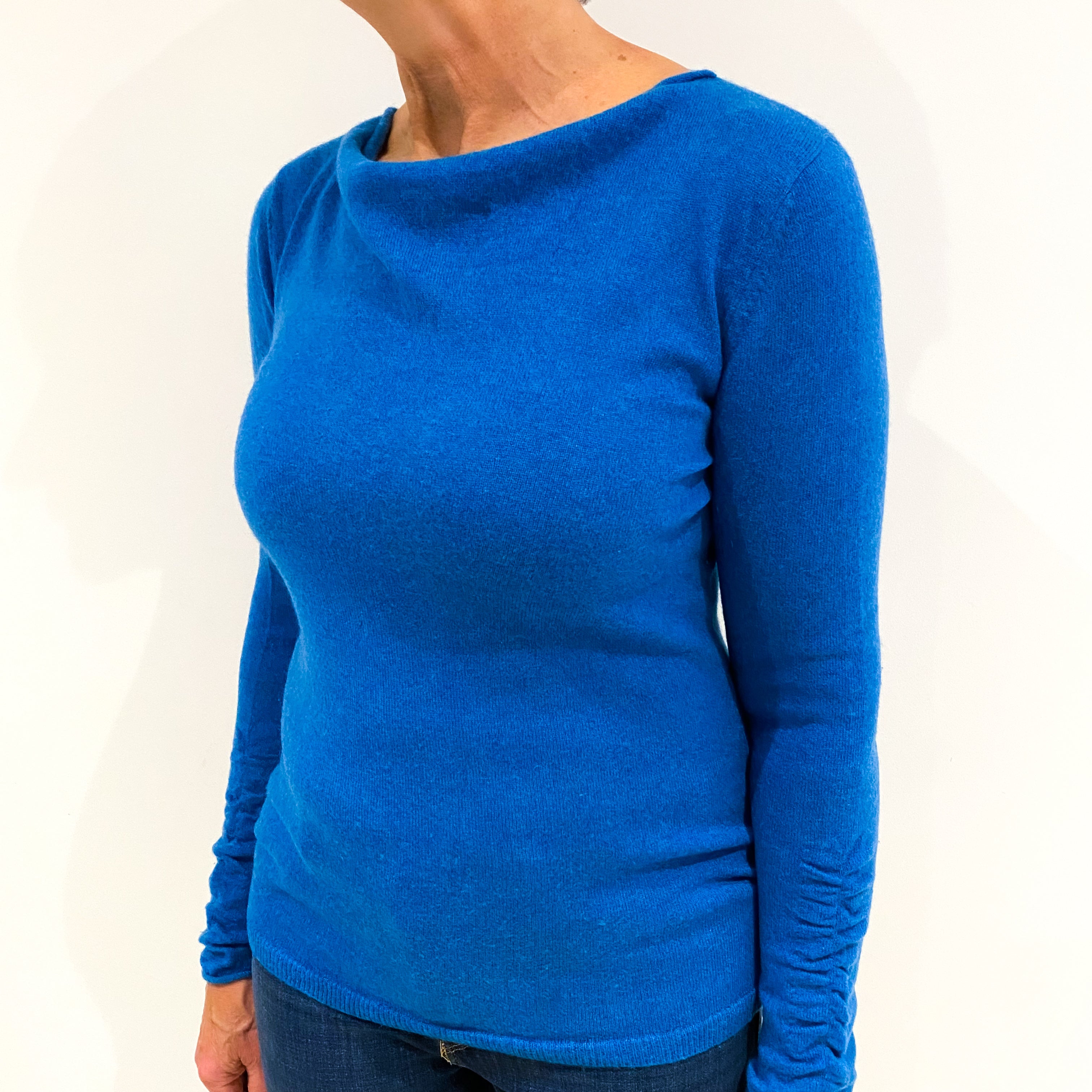 Ocean Blue Cashmere Cowl Neck Jumper Medium
