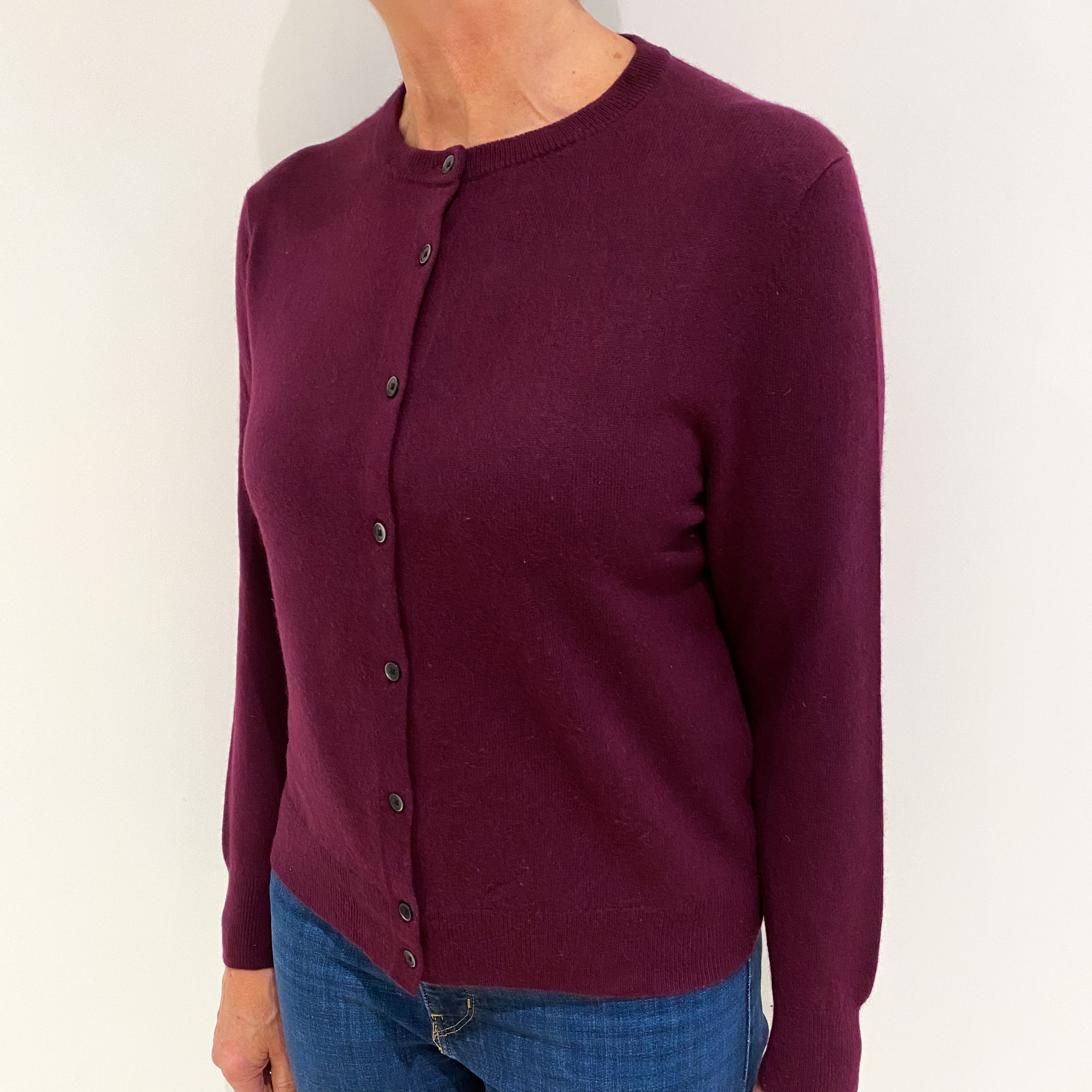 Mulberry Purple Cashmere Crew Neck Cardigan Medium