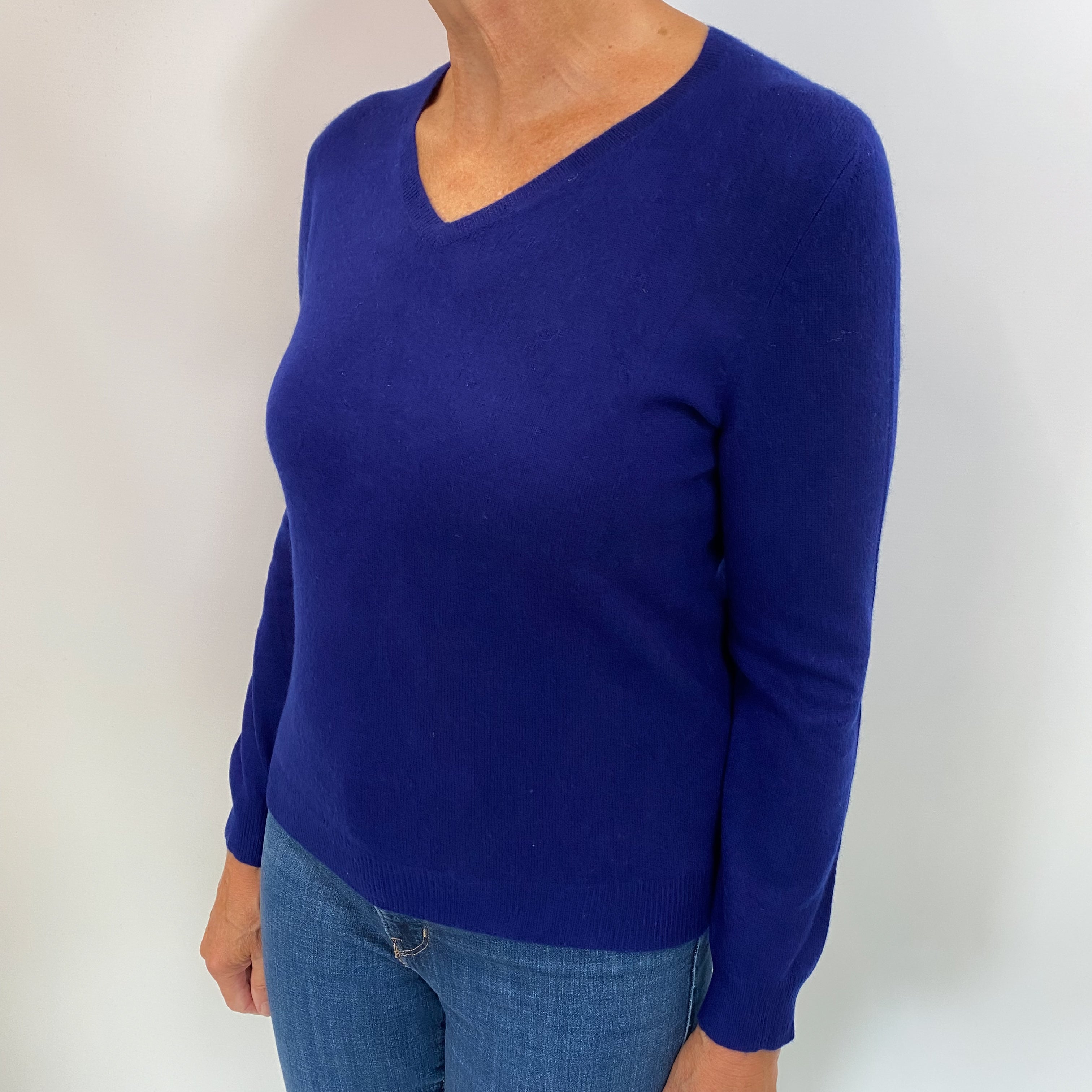 Indigo Blue Cashmere V Neck Jumper Medium