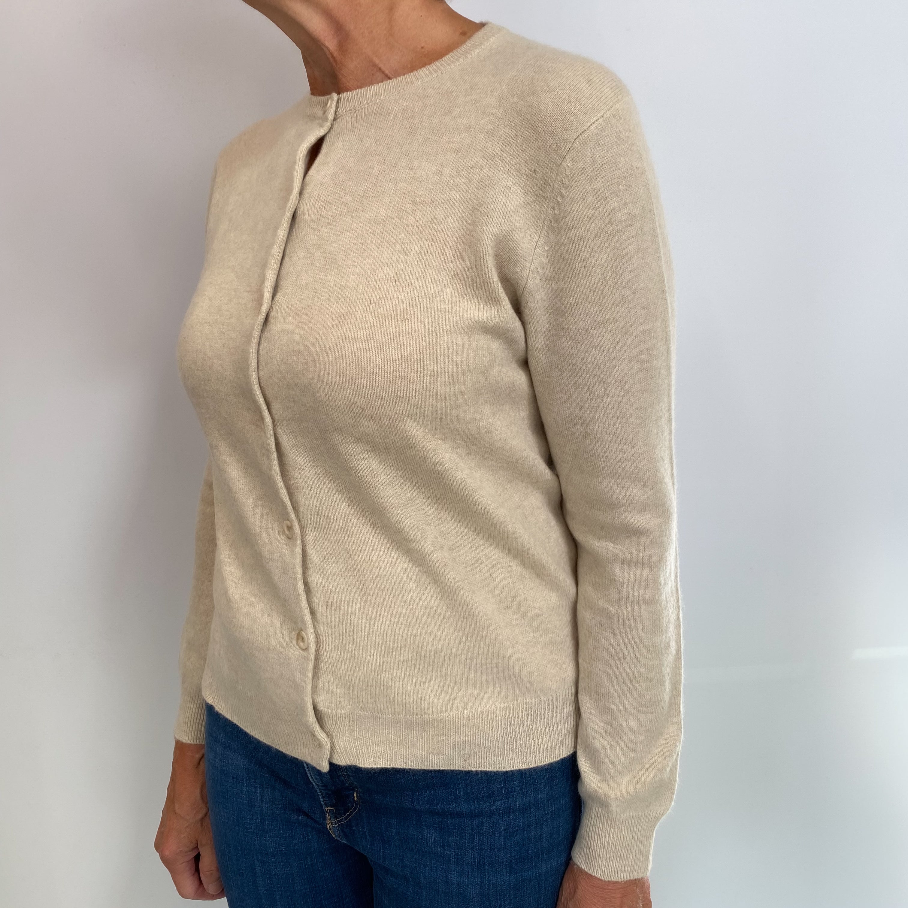 Fawn Cashmere Crew Neck Cardigan Medium
