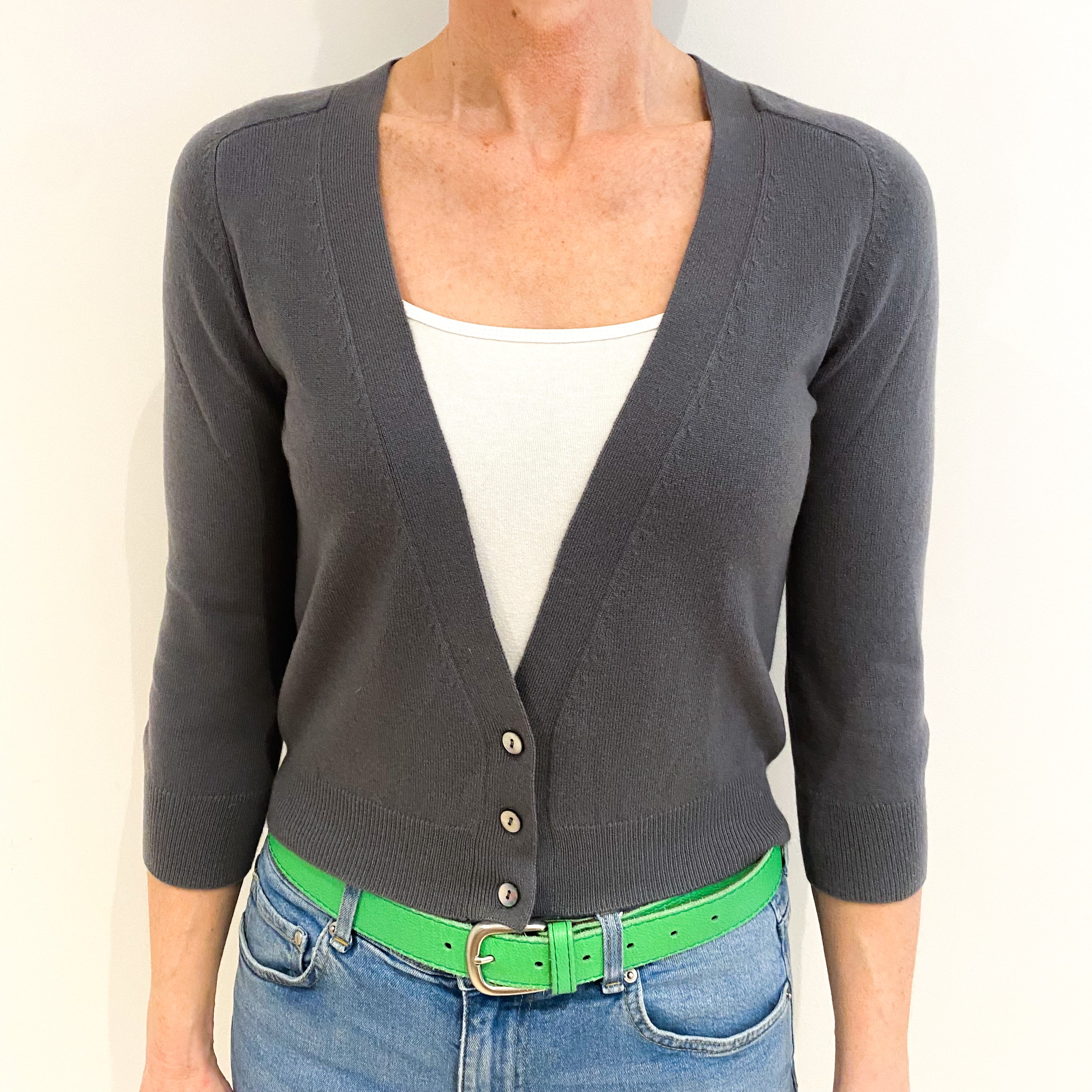 Dove Grey Cashmere V Neck Cardigan Small