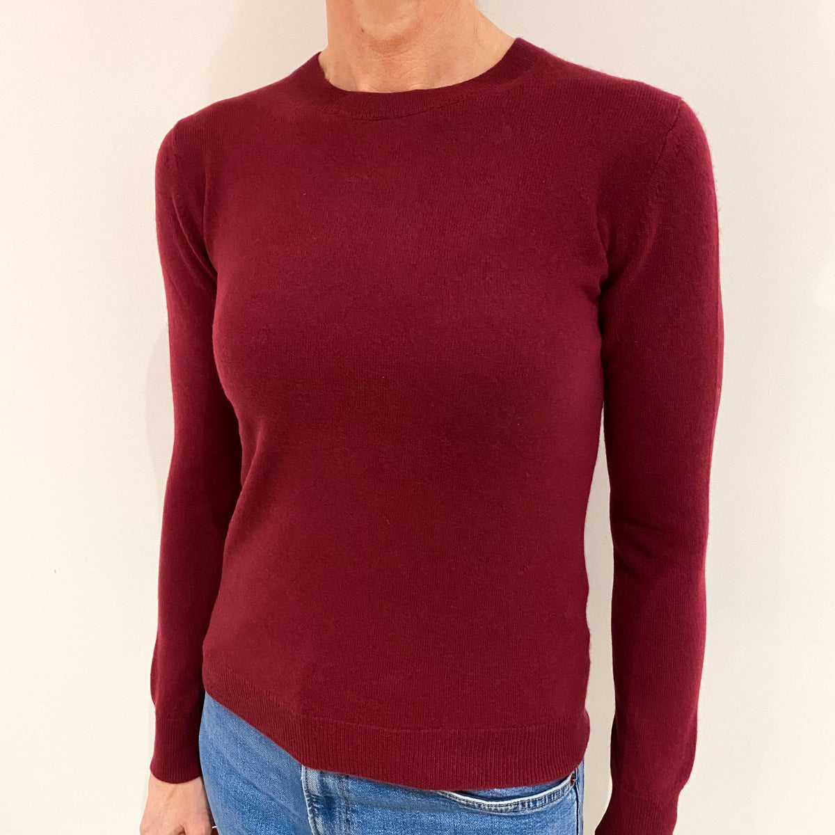Burgundy Red Cashmere Crew Neck Jumper Small