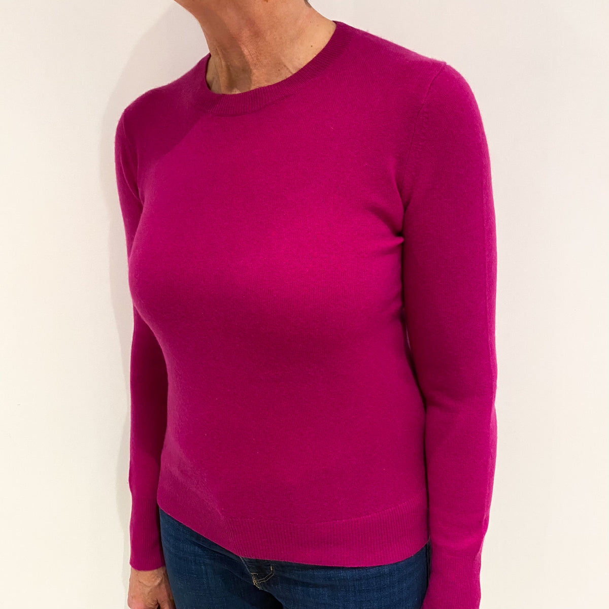 Magenta Pink Cashmere Crew Neck Jumper Medium