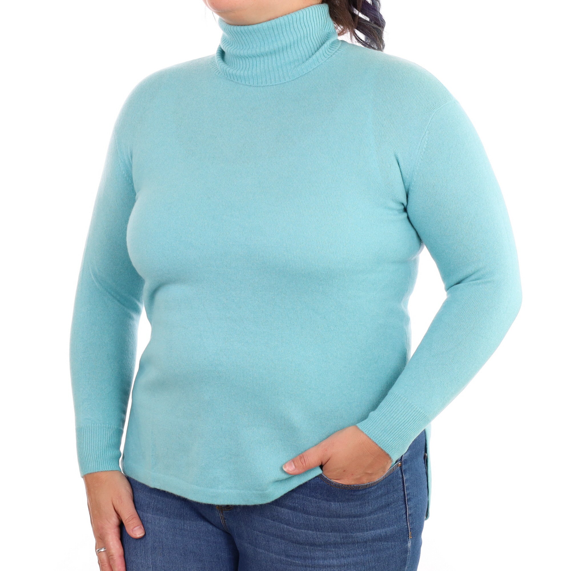 Aqua Blue Cashmere Polo Neck Jumper Large