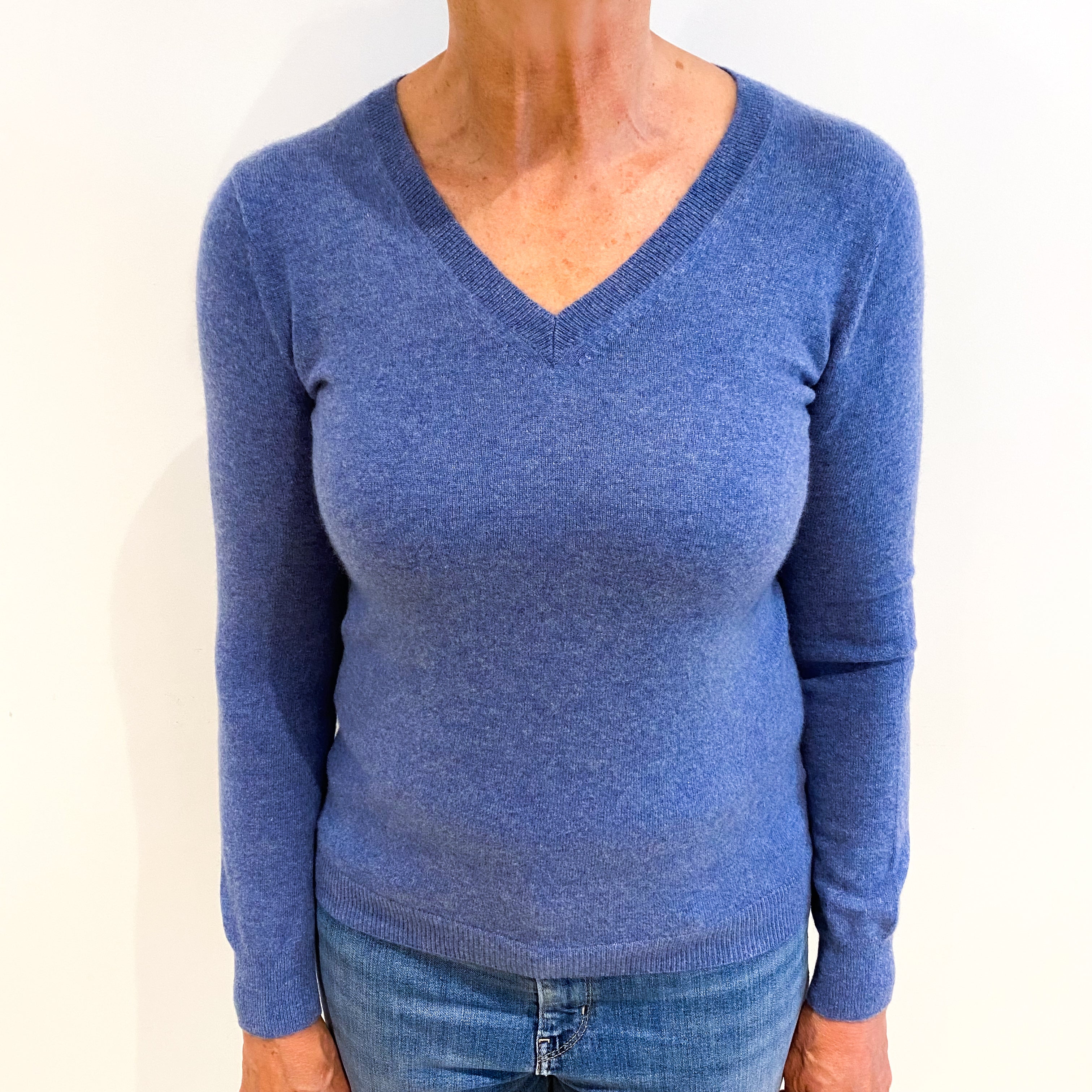 Denim Blue Cashmere V Neck Jumper Medium