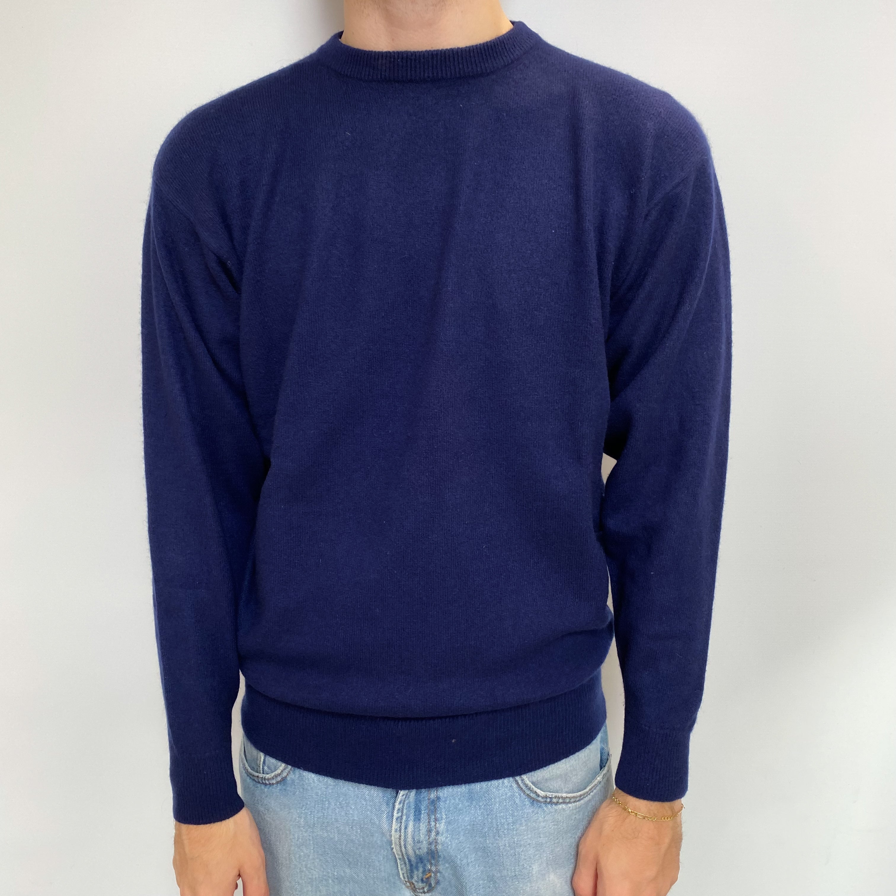 Men's Navy Blue Cashmere Crew Neck Jumper Large