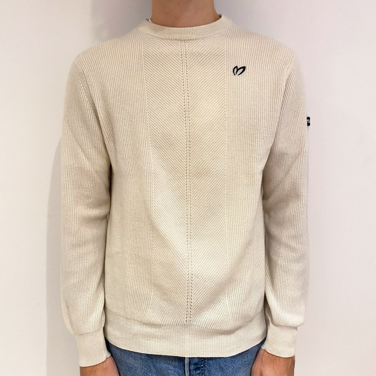 Men's Master Bunny Ivory Textured Cashmere Crew Neck Jumper Large