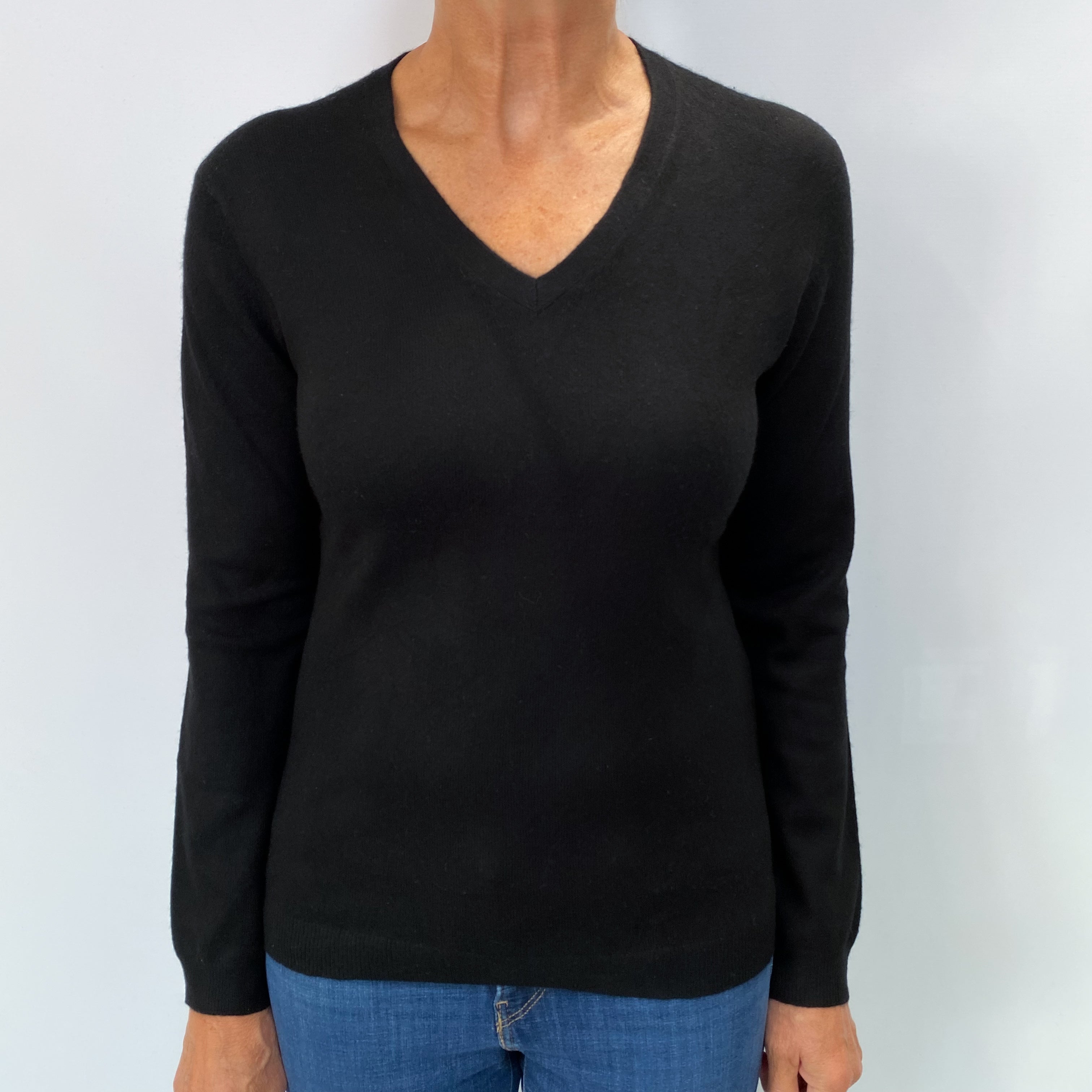 Black Cashmere V Neck Jumper Medium