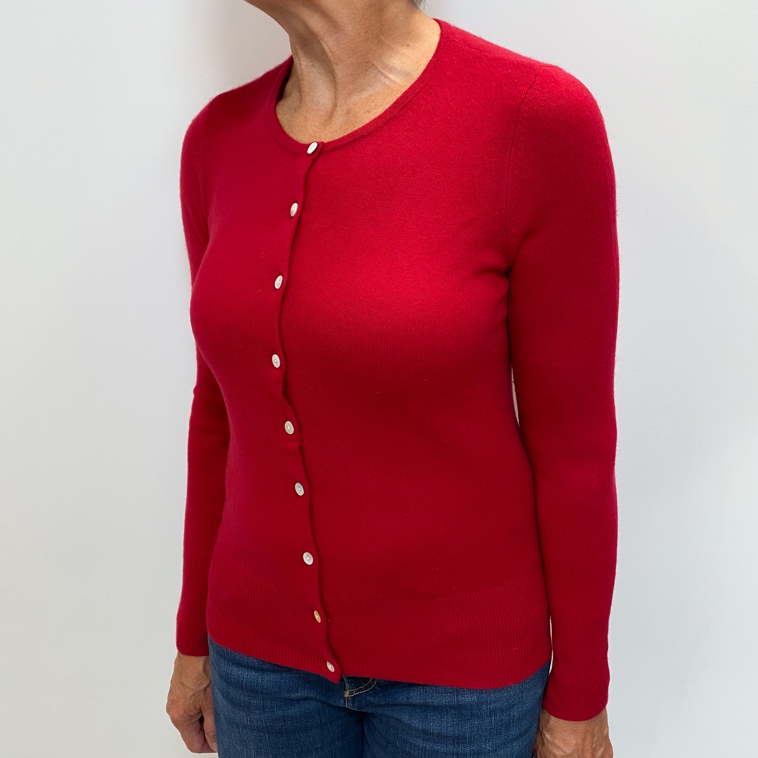 Berry Red Cashmere Crew Cardigan Medium