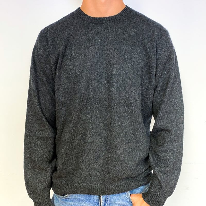 Men's Charcoal Grey Cashmere Crew Neck Jumper Extra Large