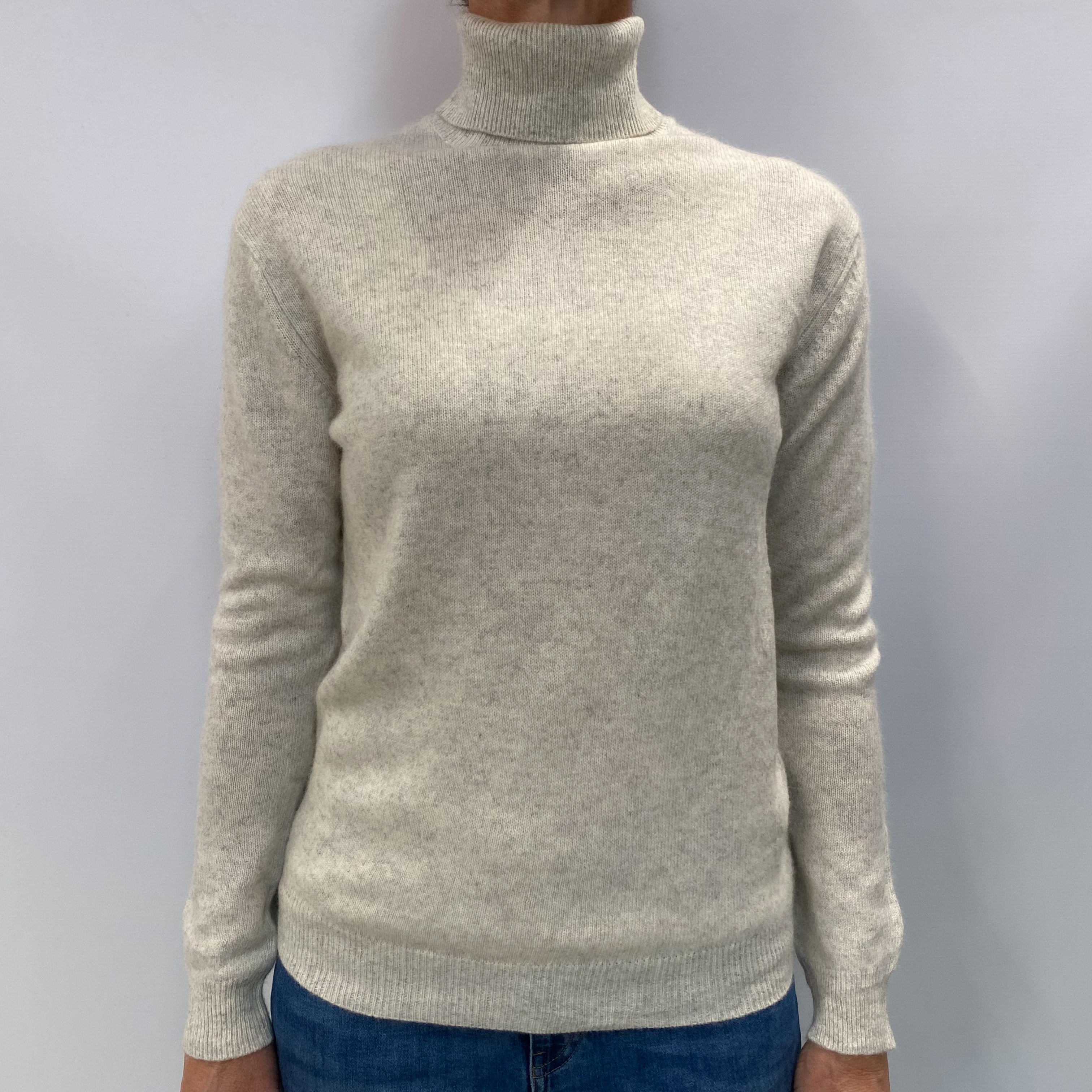 Frost Grey Marl Cashmere Polo Neck Jumper Small