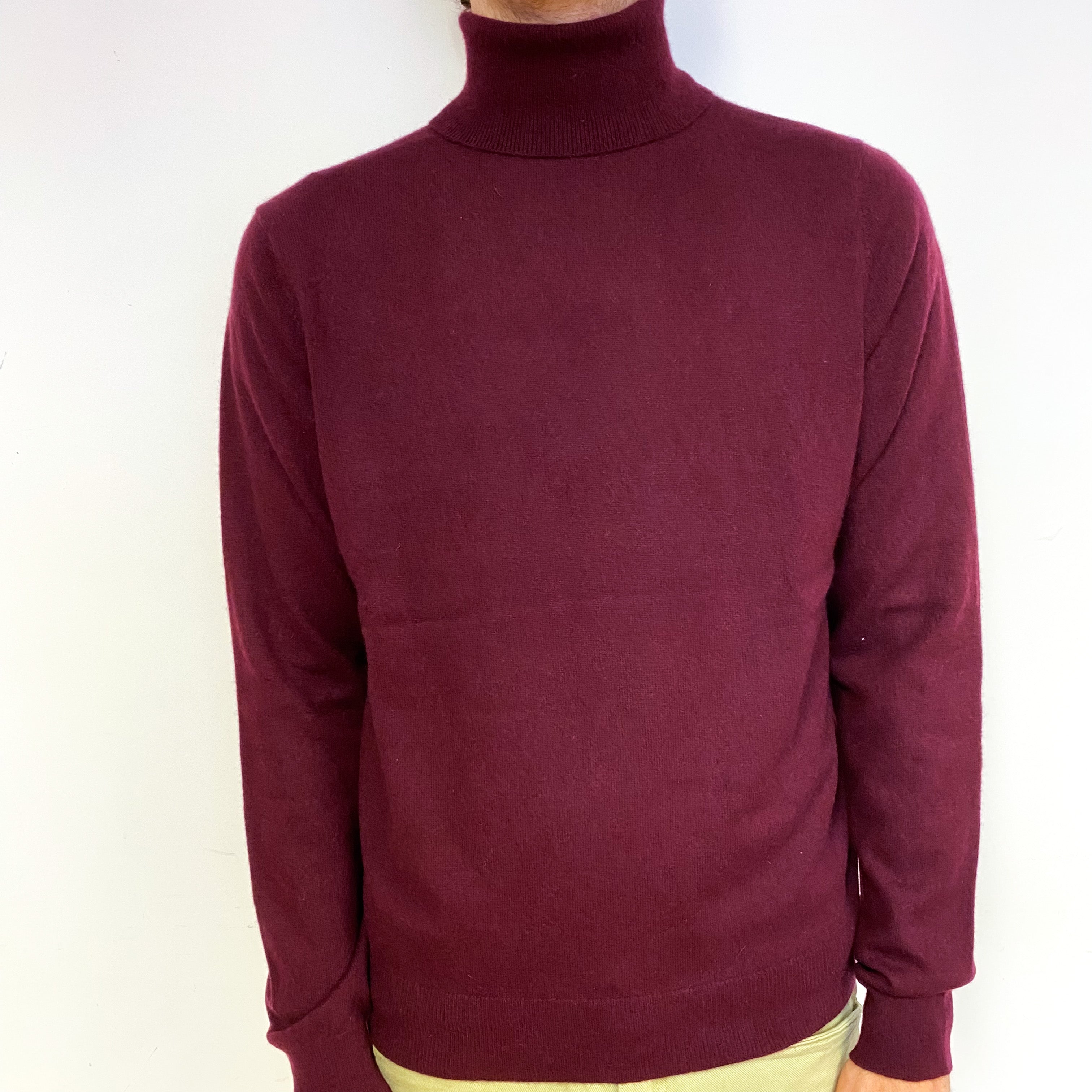 Men's Mulberry Purple Cashmere Polo Neck Jumper Large
