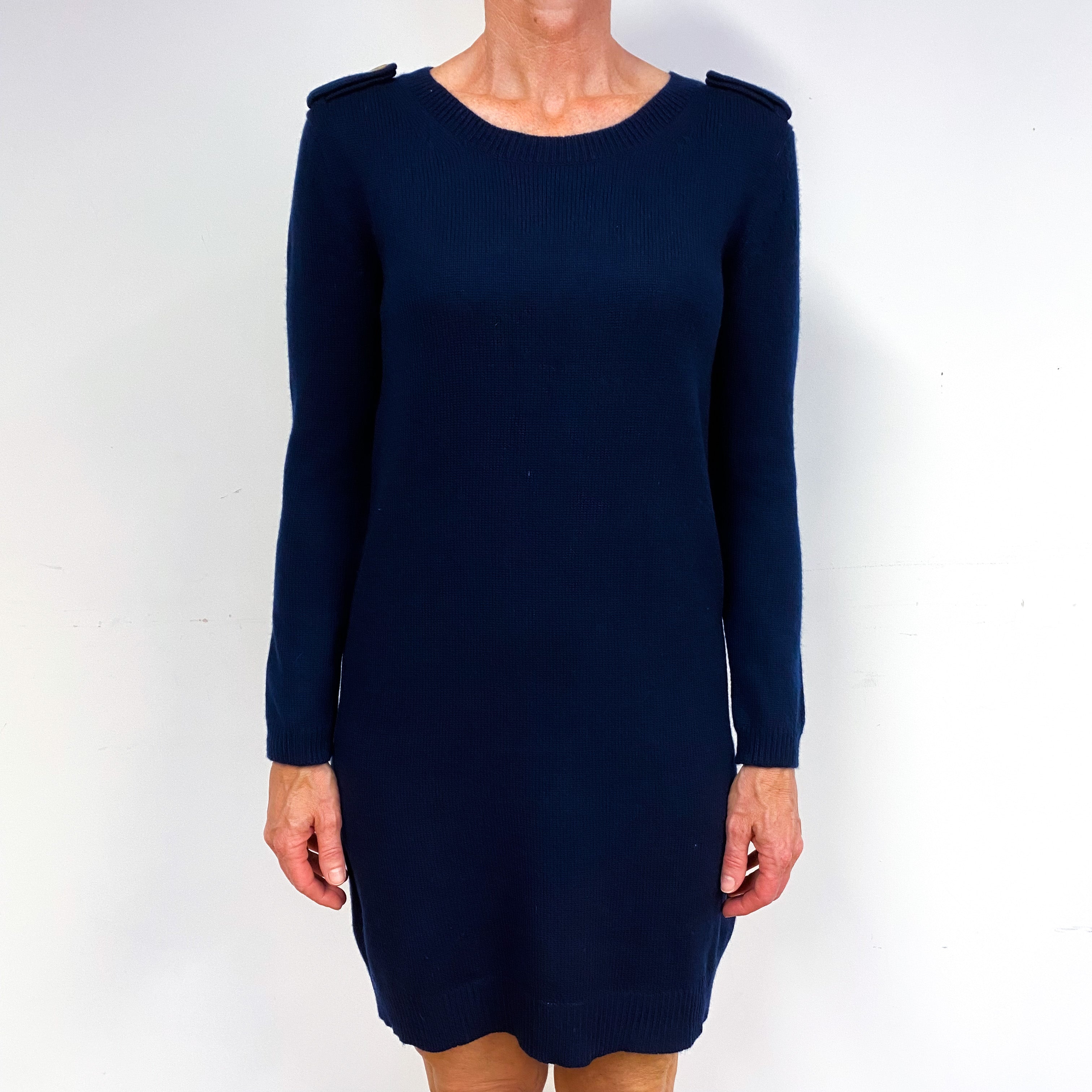 Navy Blue Cashmere Crew Neck Jumper Dress Medium