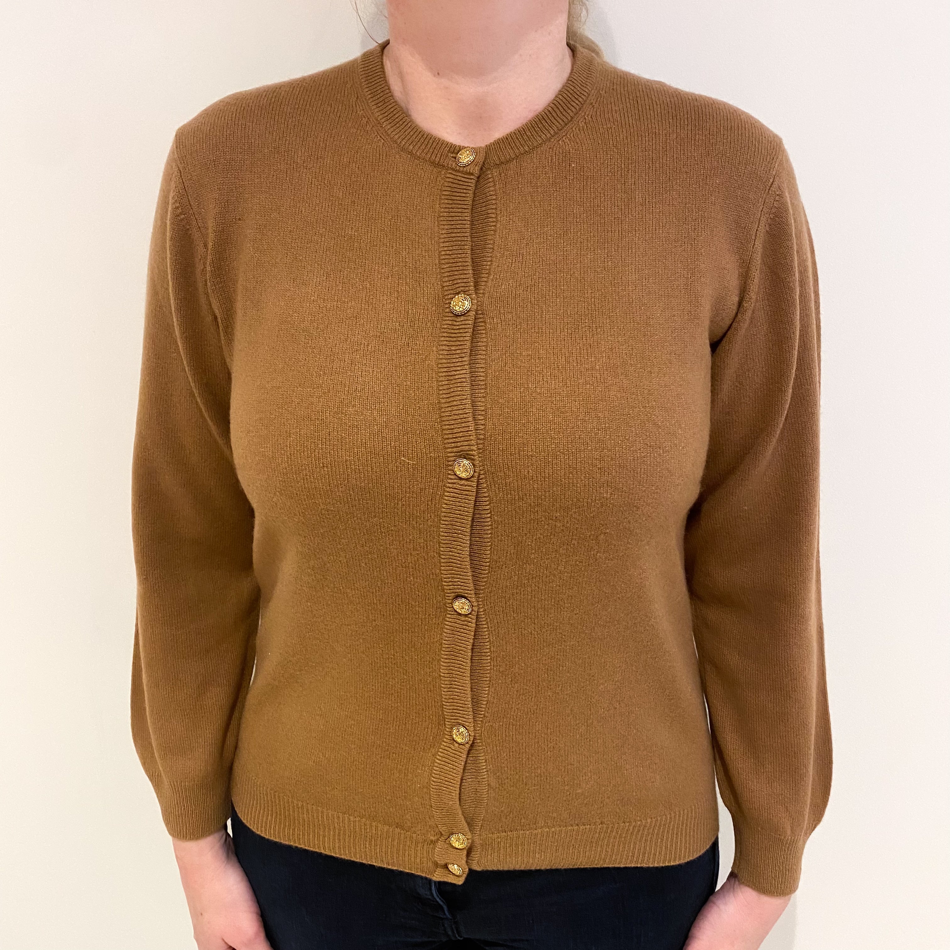 Butterscotch Brown Cashmere Crew Neck Cardigan Large