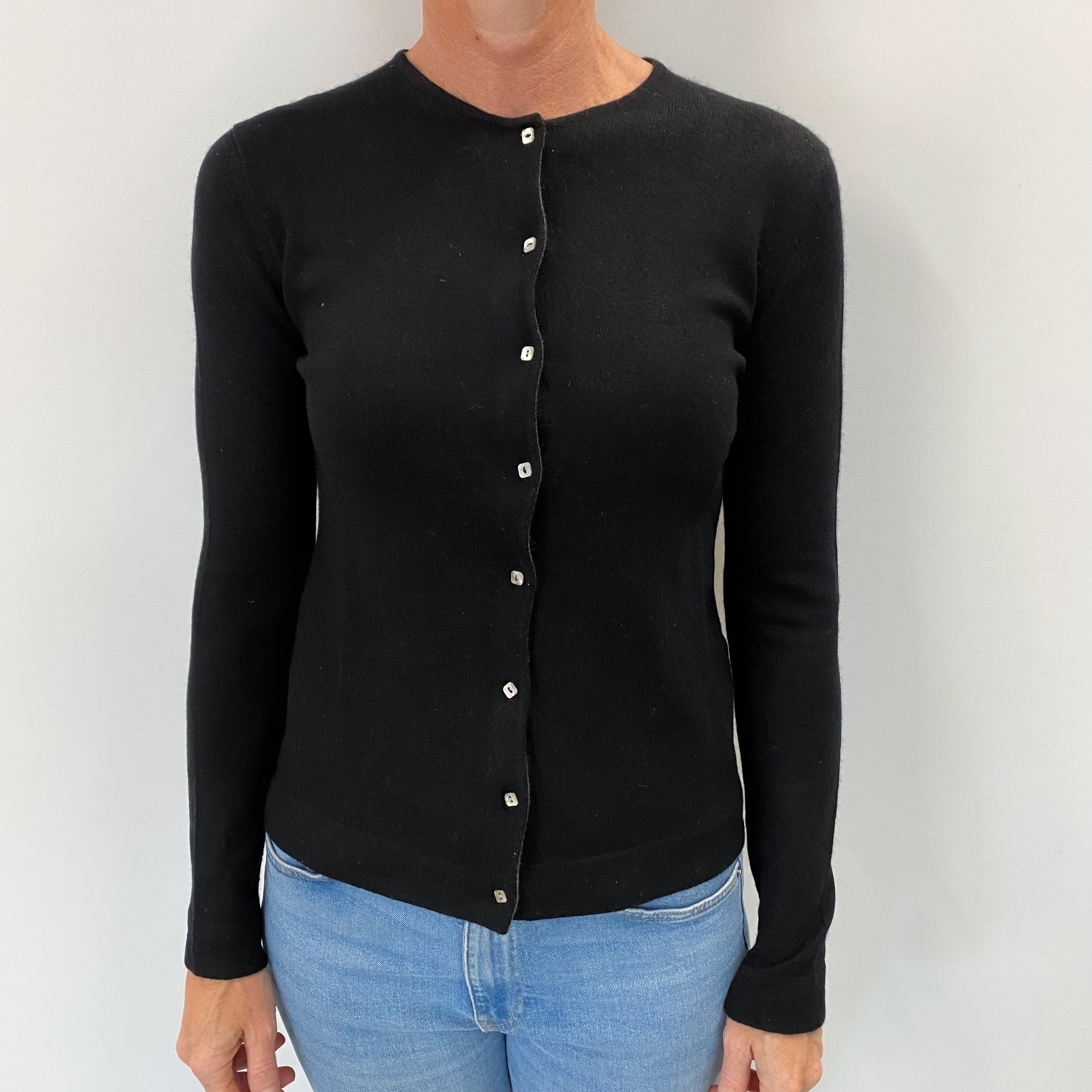 Black Cashmere Crew Neck Cardigan Small