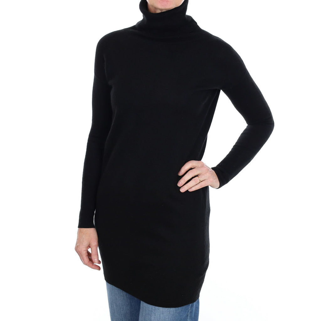 Black Cashmere Polo Neck Tunic Jumper Small