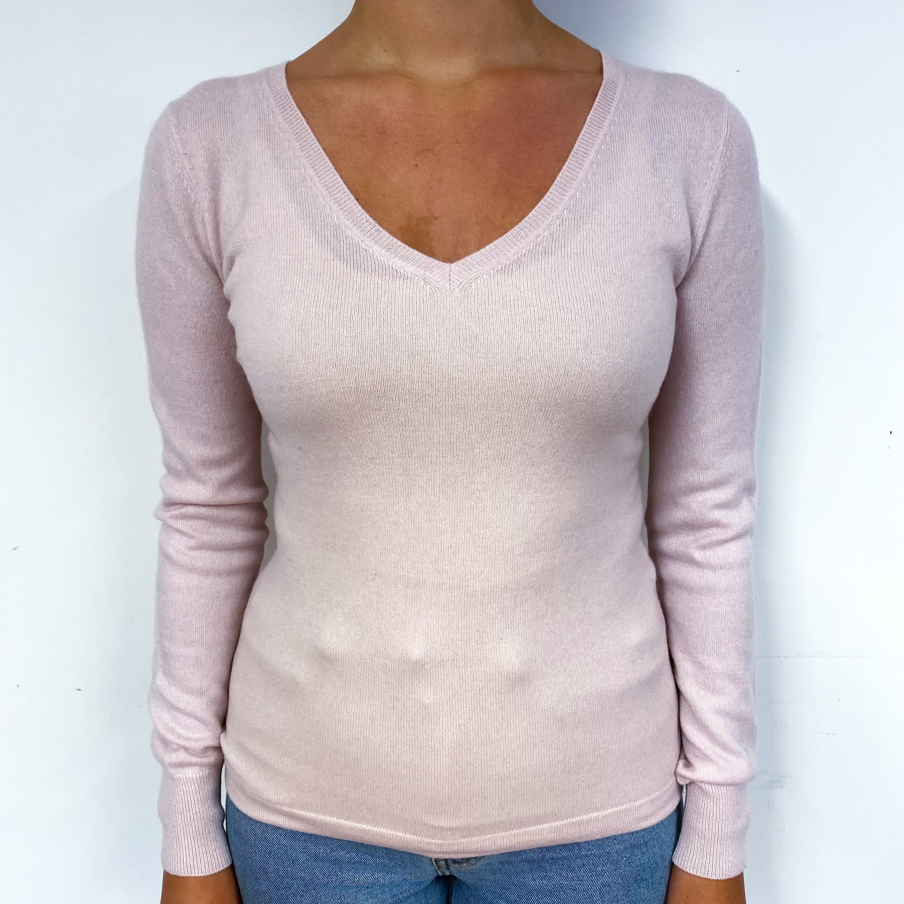 Ice Pink Cashmere V-Neck Jumper Small