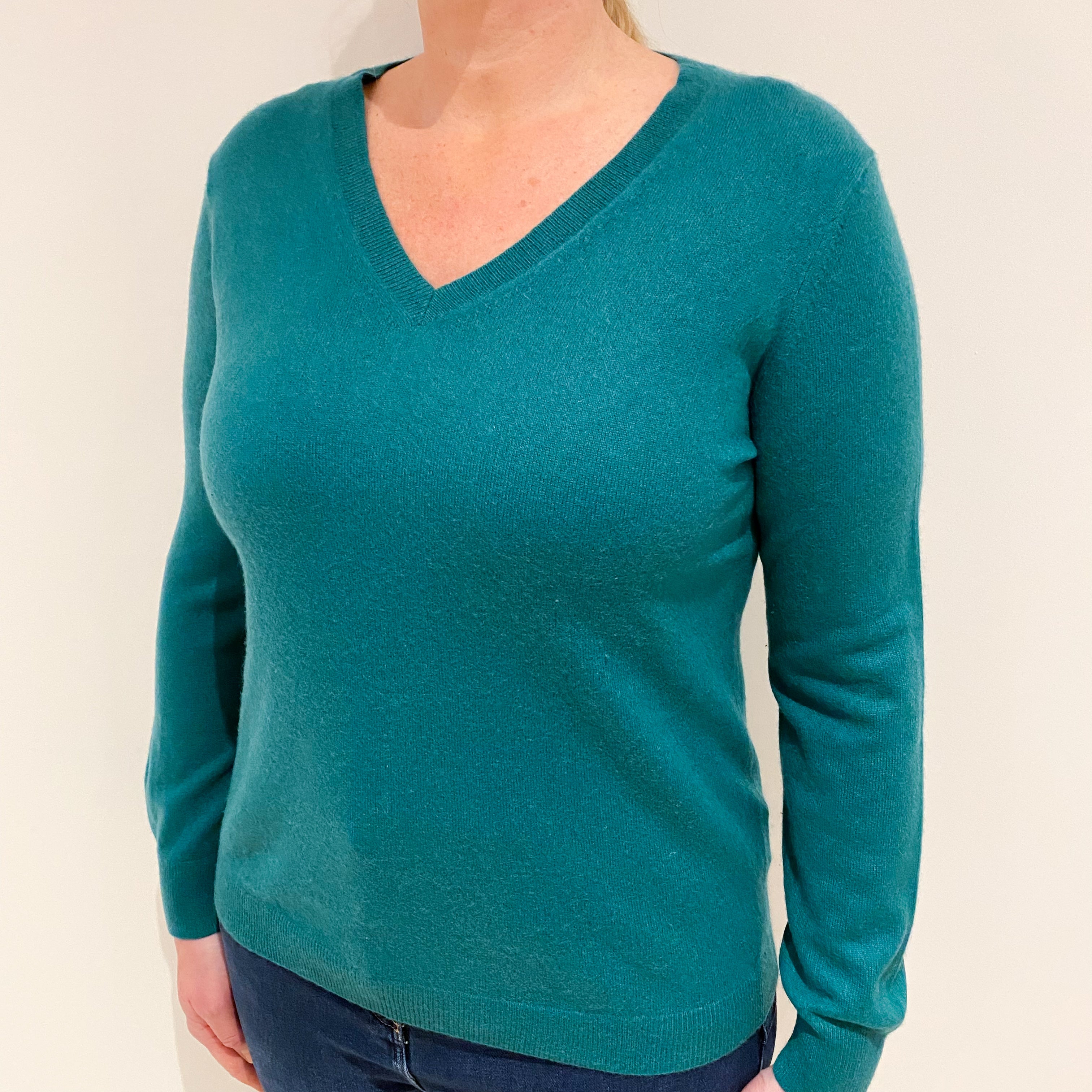 Emerald Green Cashmere V-Neck Jumper Large