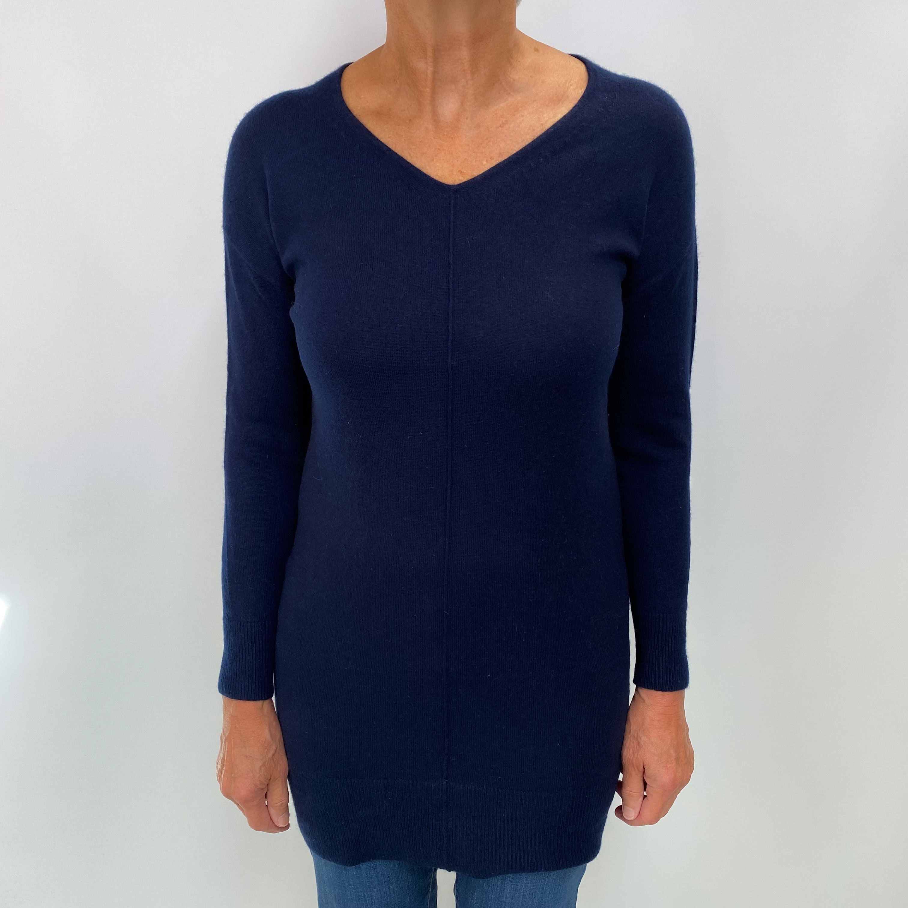 Navy Cashmere V Neck Jumper Medium