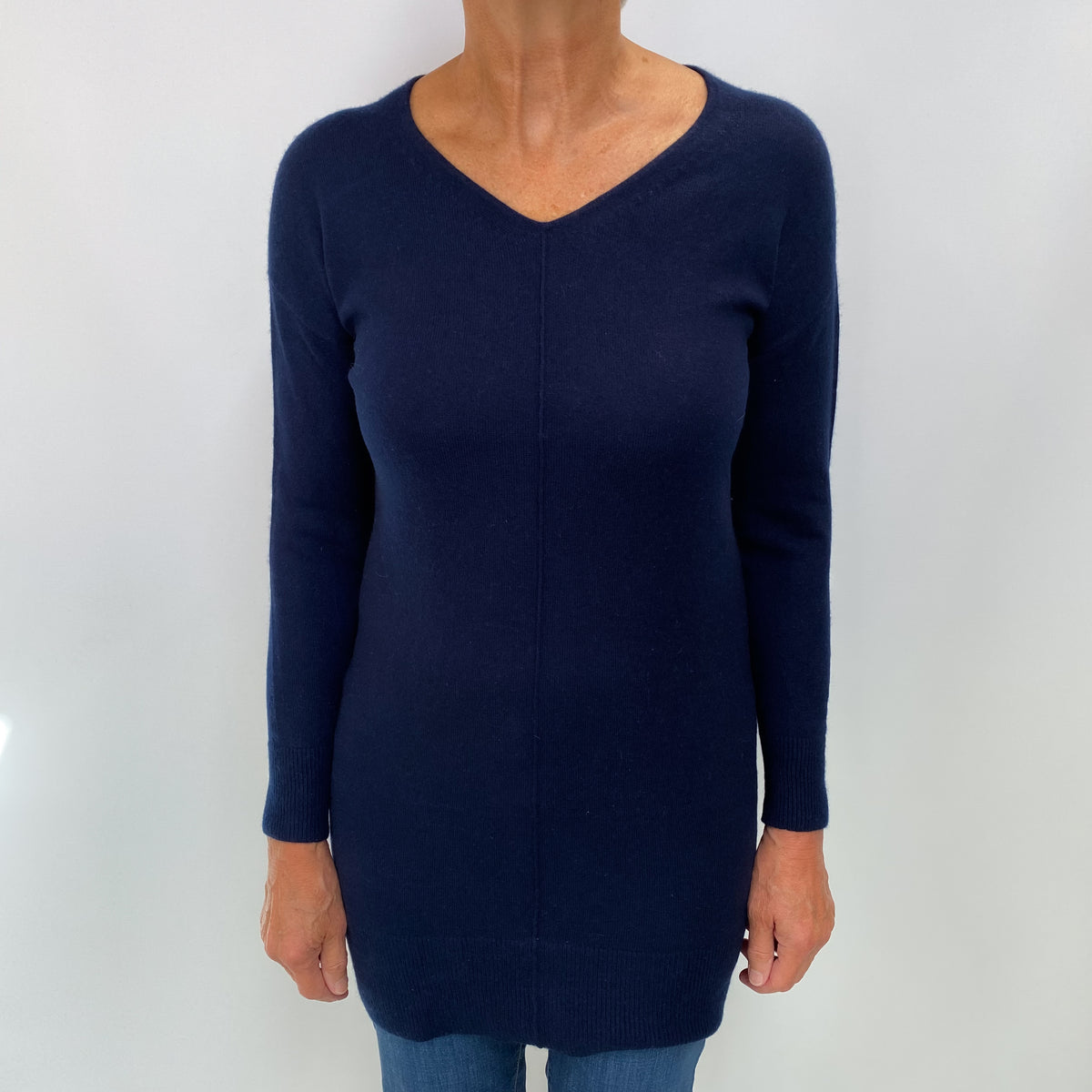 Navy Cashmere V Neck Jumper Medium