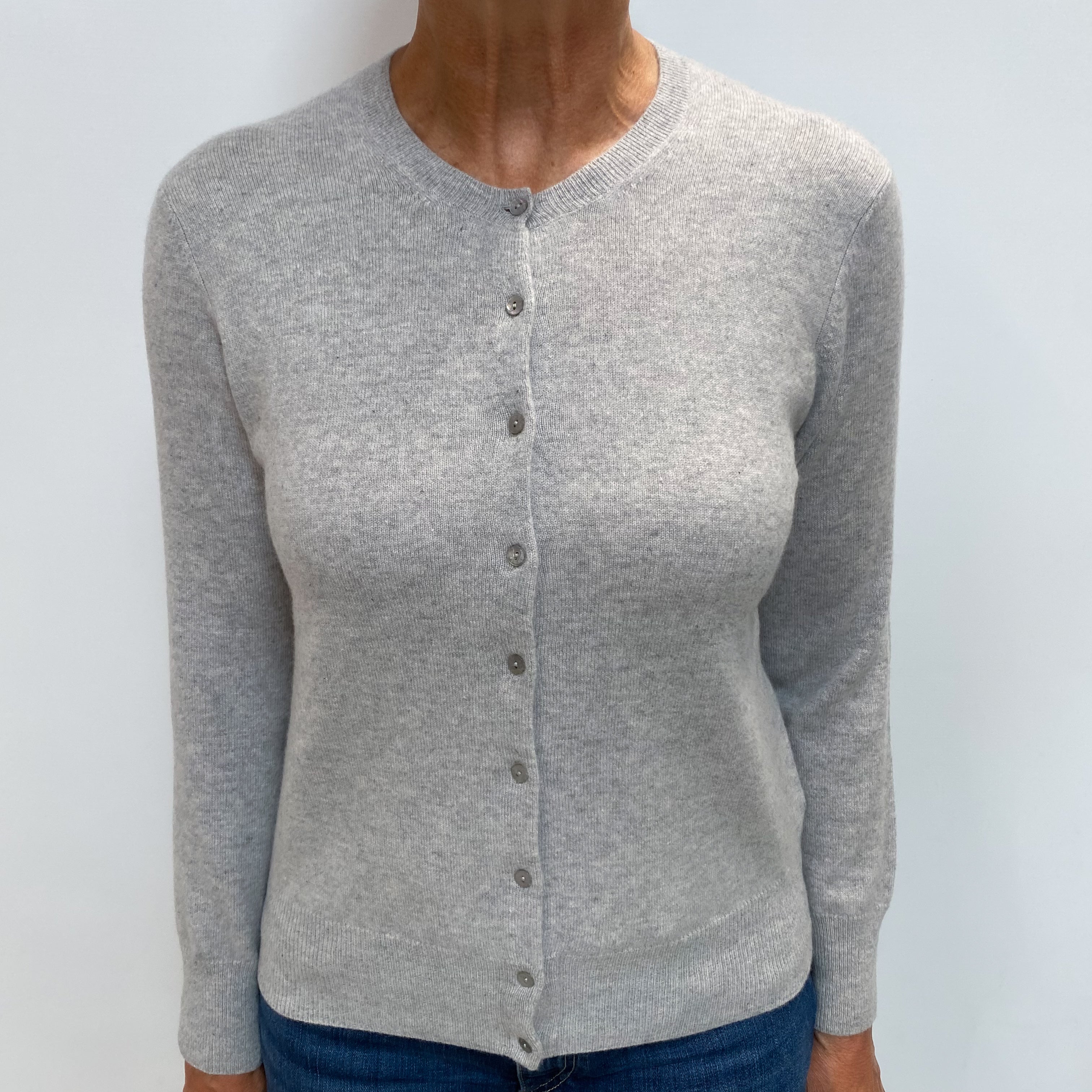 Mist Grey Cashmere Crew Cardigan Medium