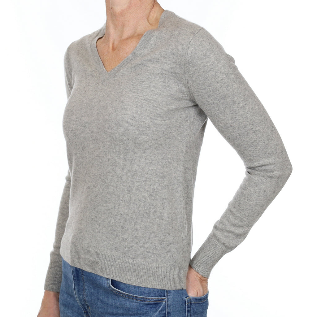 Smoke Grey Cashmere V Neck Jumper Small