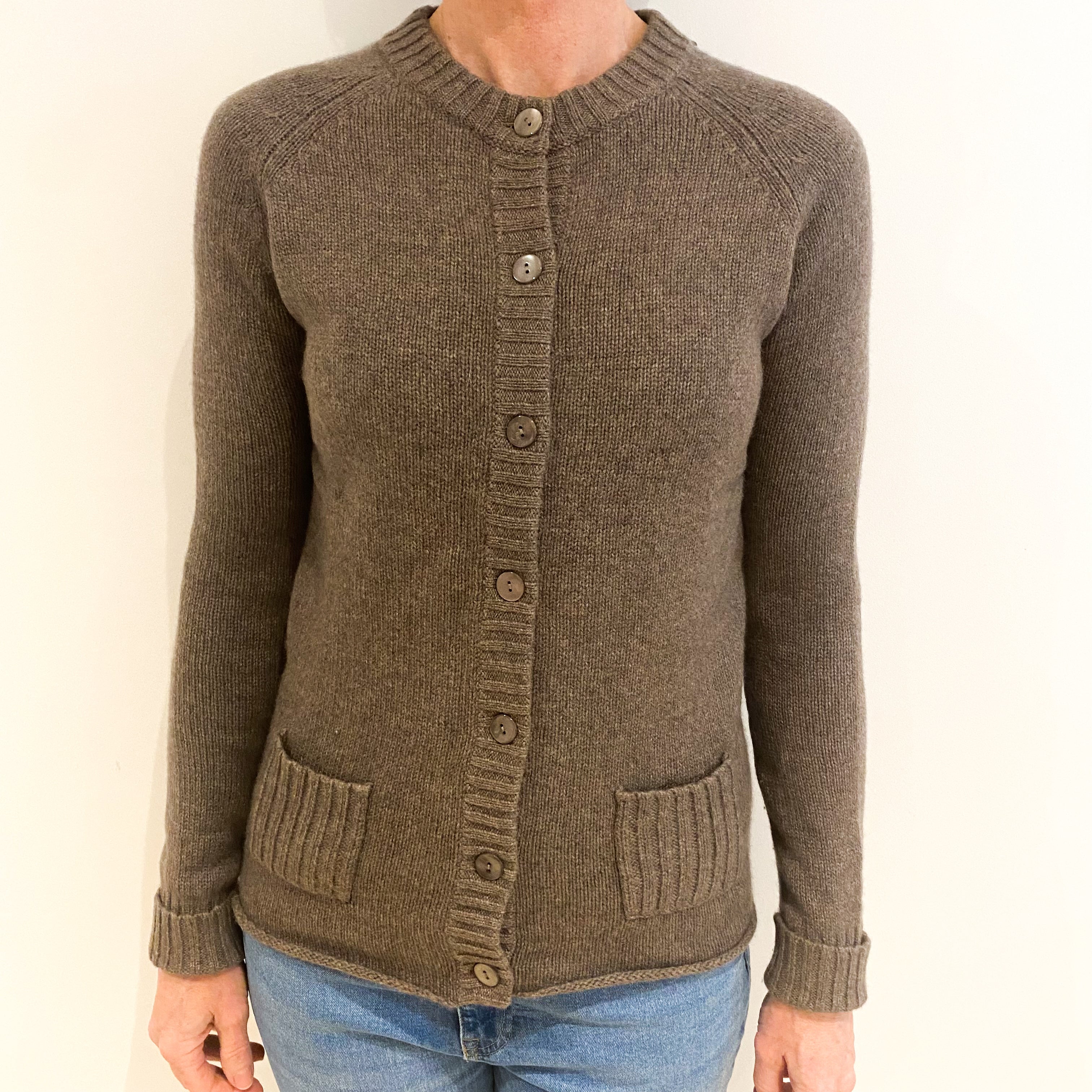 Mole Brown Cashmere Turtle Neck Cardigan Small