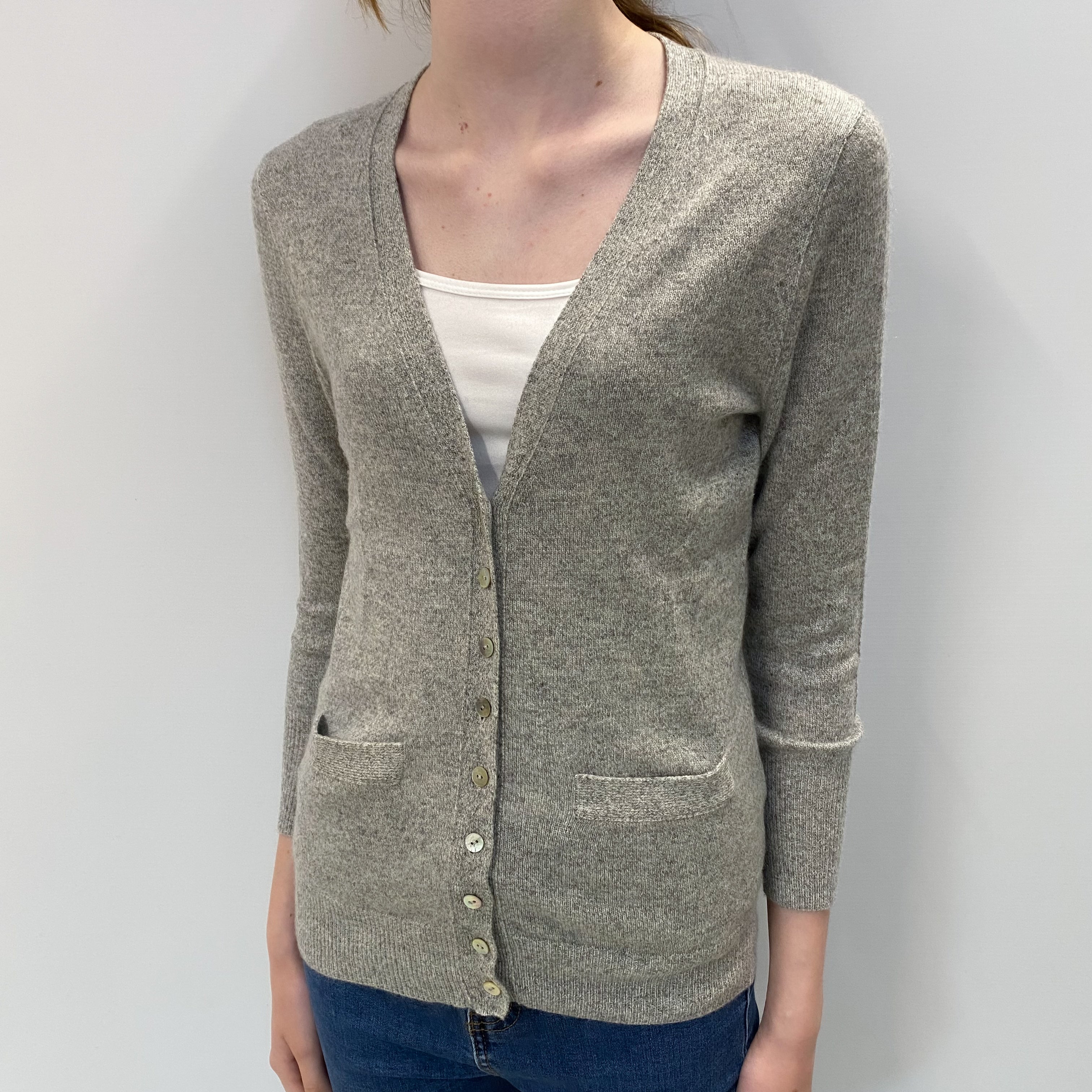 Smoke Grey Cashmere V Neck Cardigan Extra Small