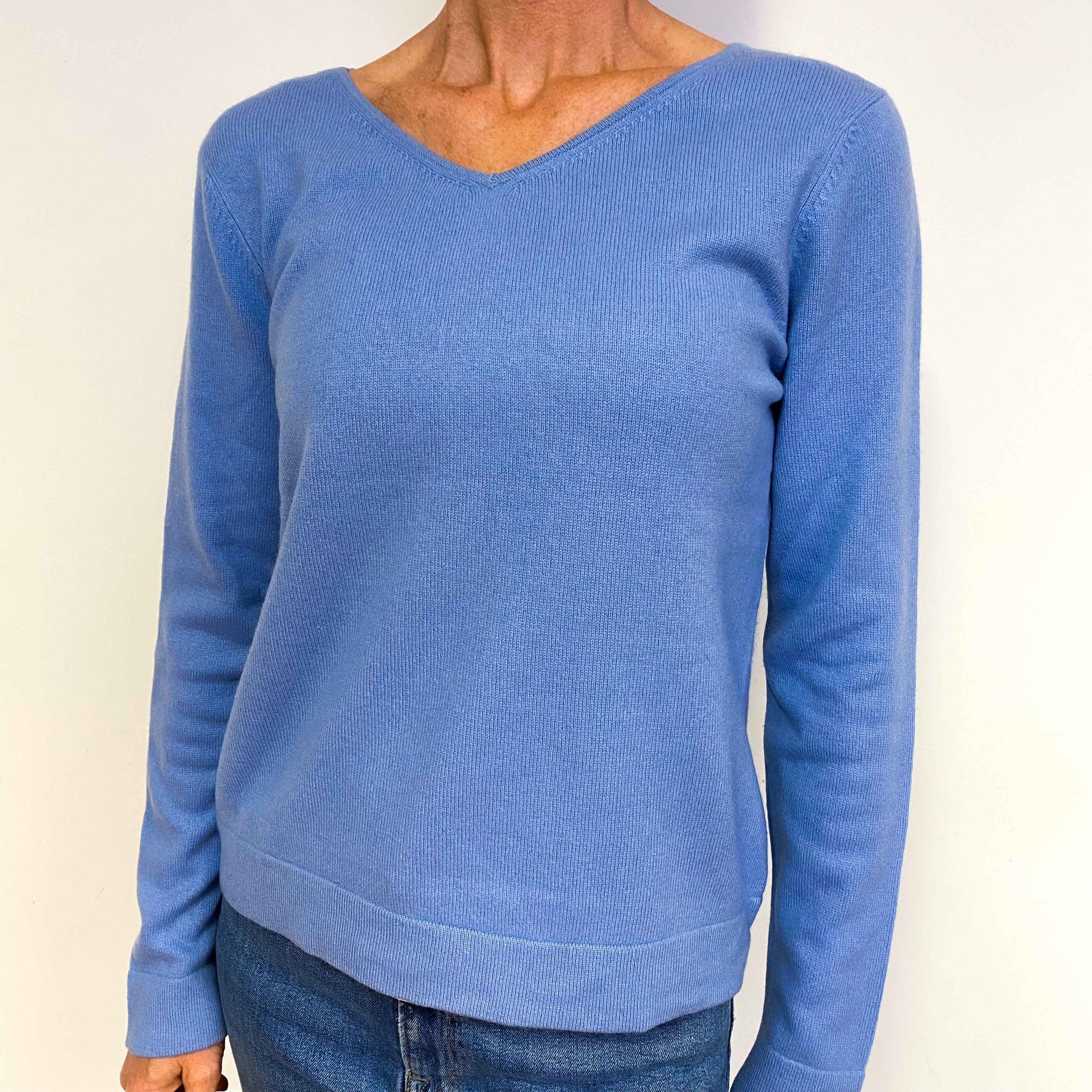Sky Blue Cashmere V-Neck Jumper Medium
