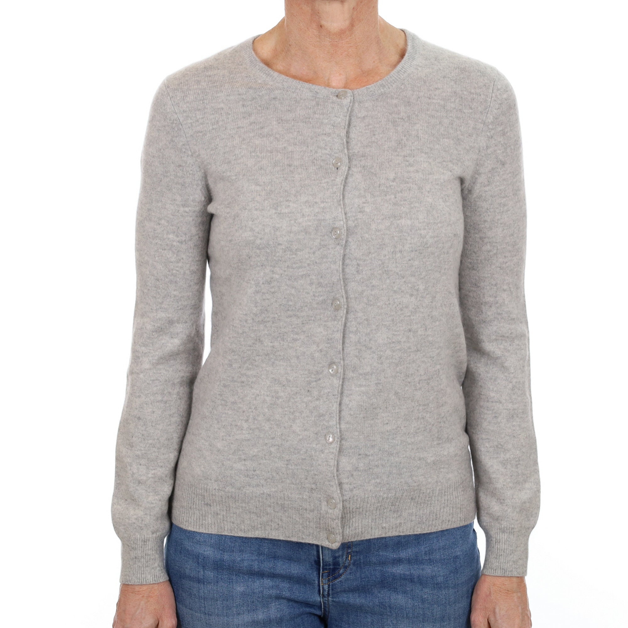 Smoke Grey Cashmere Crew Neck Cardigan Small