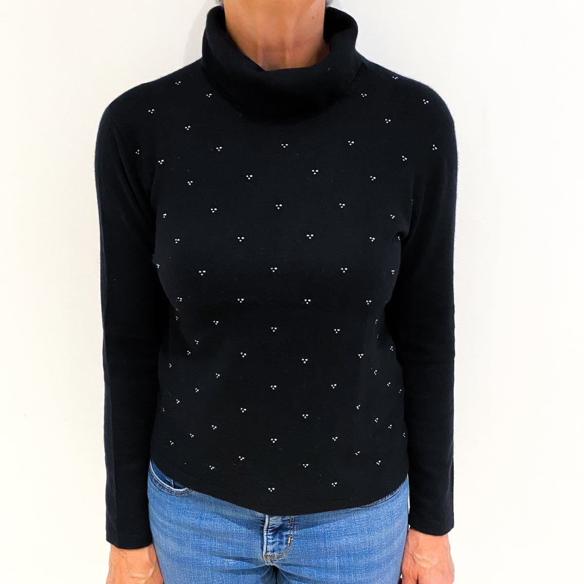 Black Cashmere Polo Neck Jumper Medium