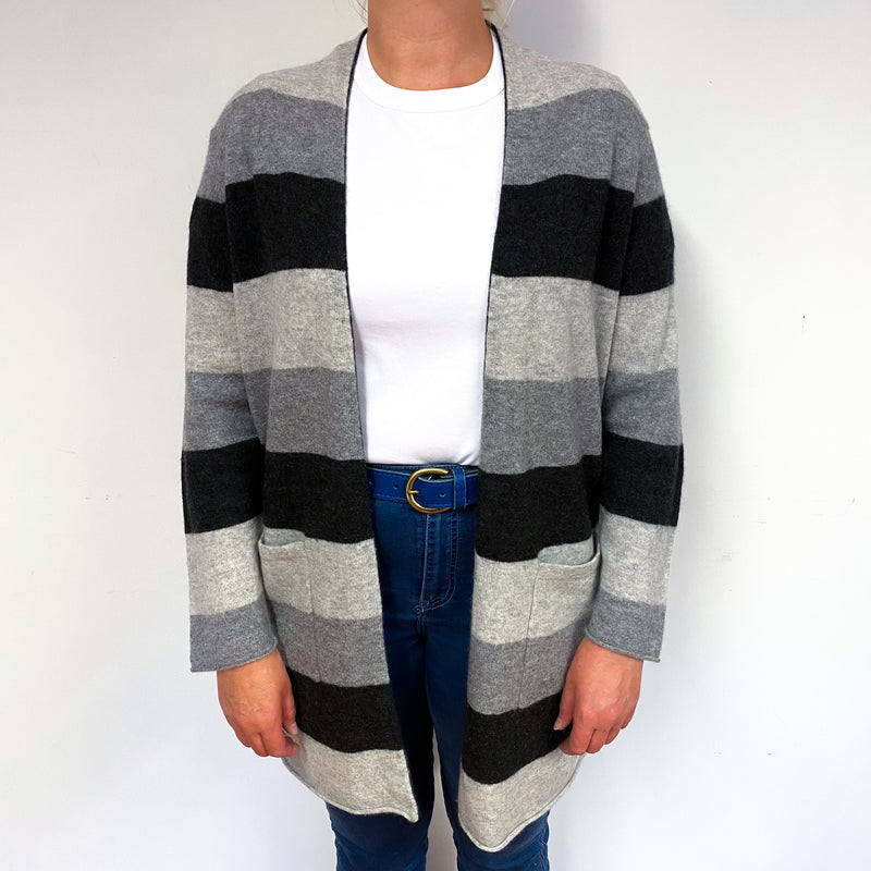 Grey Stripe Cashmere Edge to Edge Cardigan Large