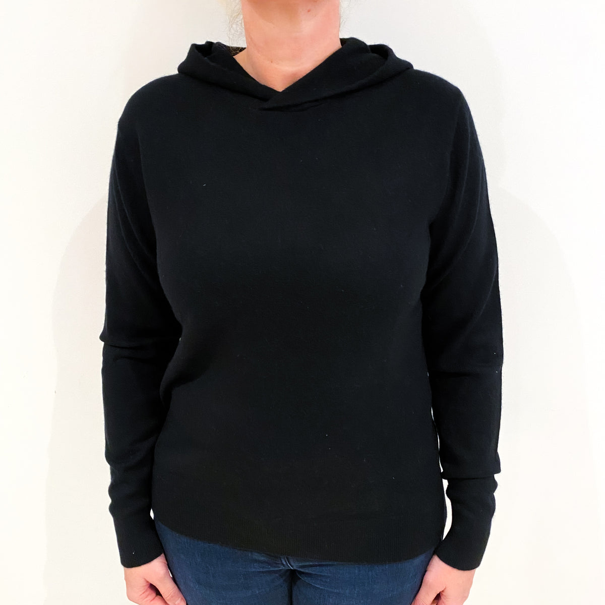 Black Cashmere Hoodie Jumper Large