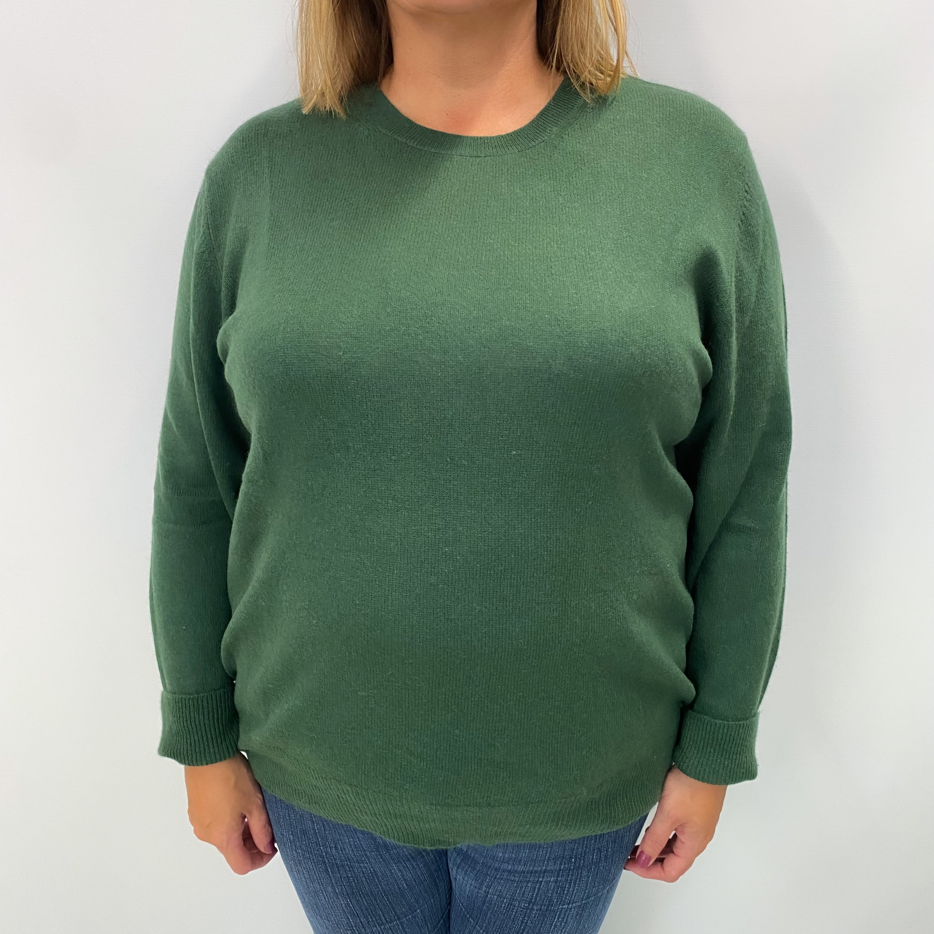 Neiman Marcus Forest Green Cashmere Crew Neck Jumper Extra Large