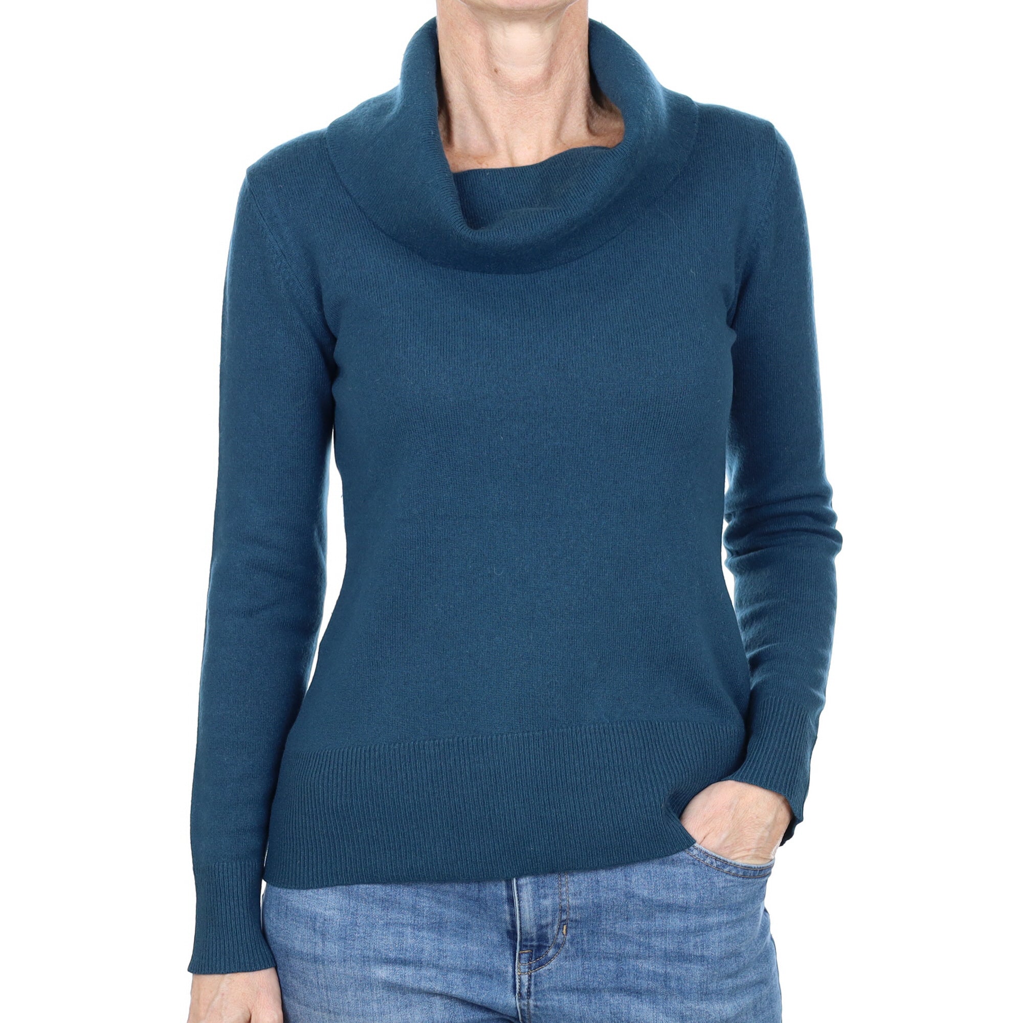 Petrol Blue Cashmere Cowl Neck Jumper Small