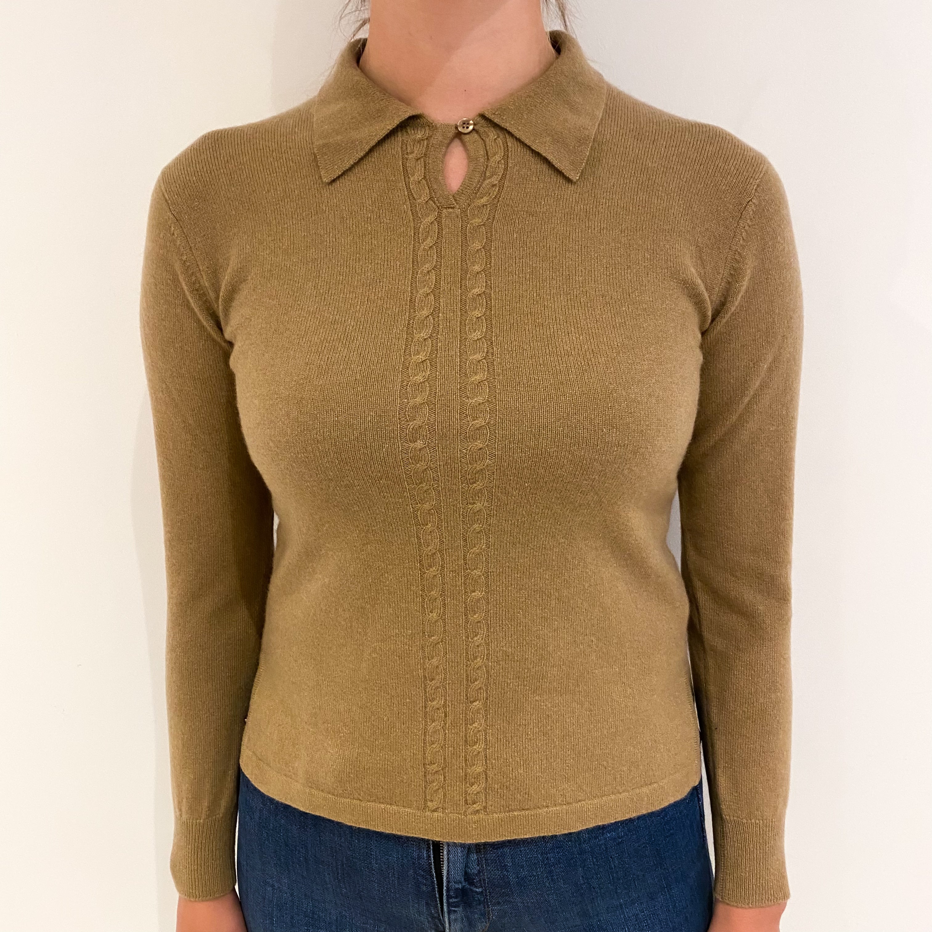 Toffee Brown Cashmere Collared Jumper Small