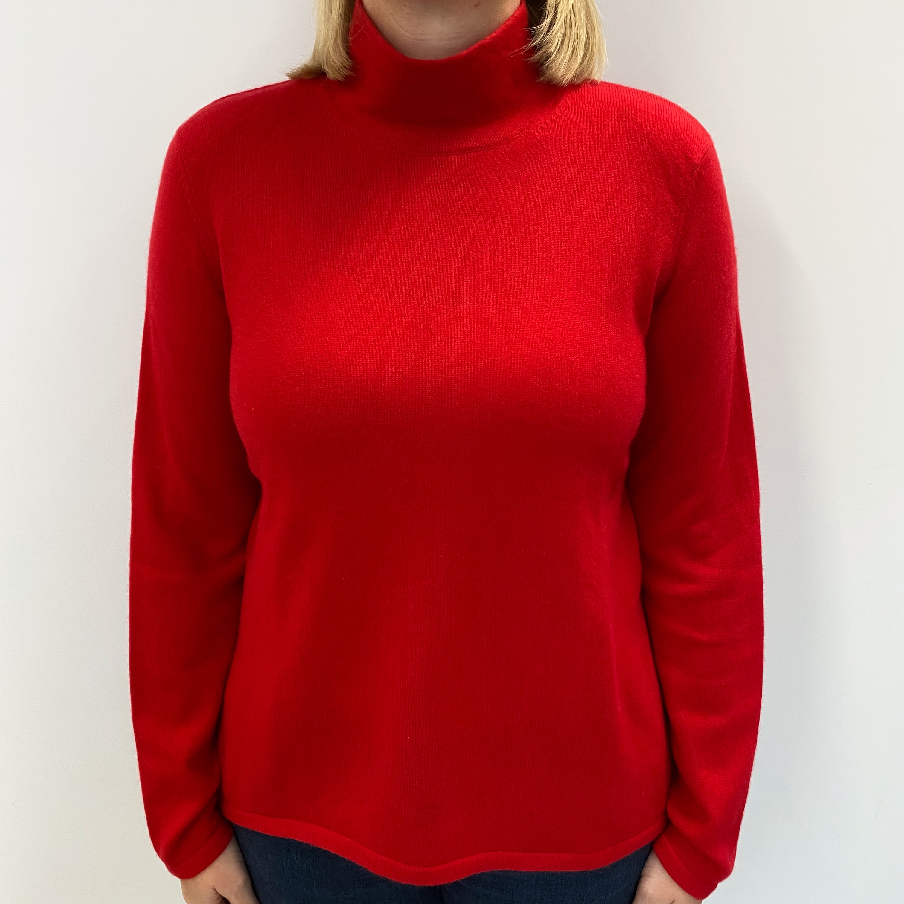 Scarlet Red Cashmere Turtle Neck Jumper Large