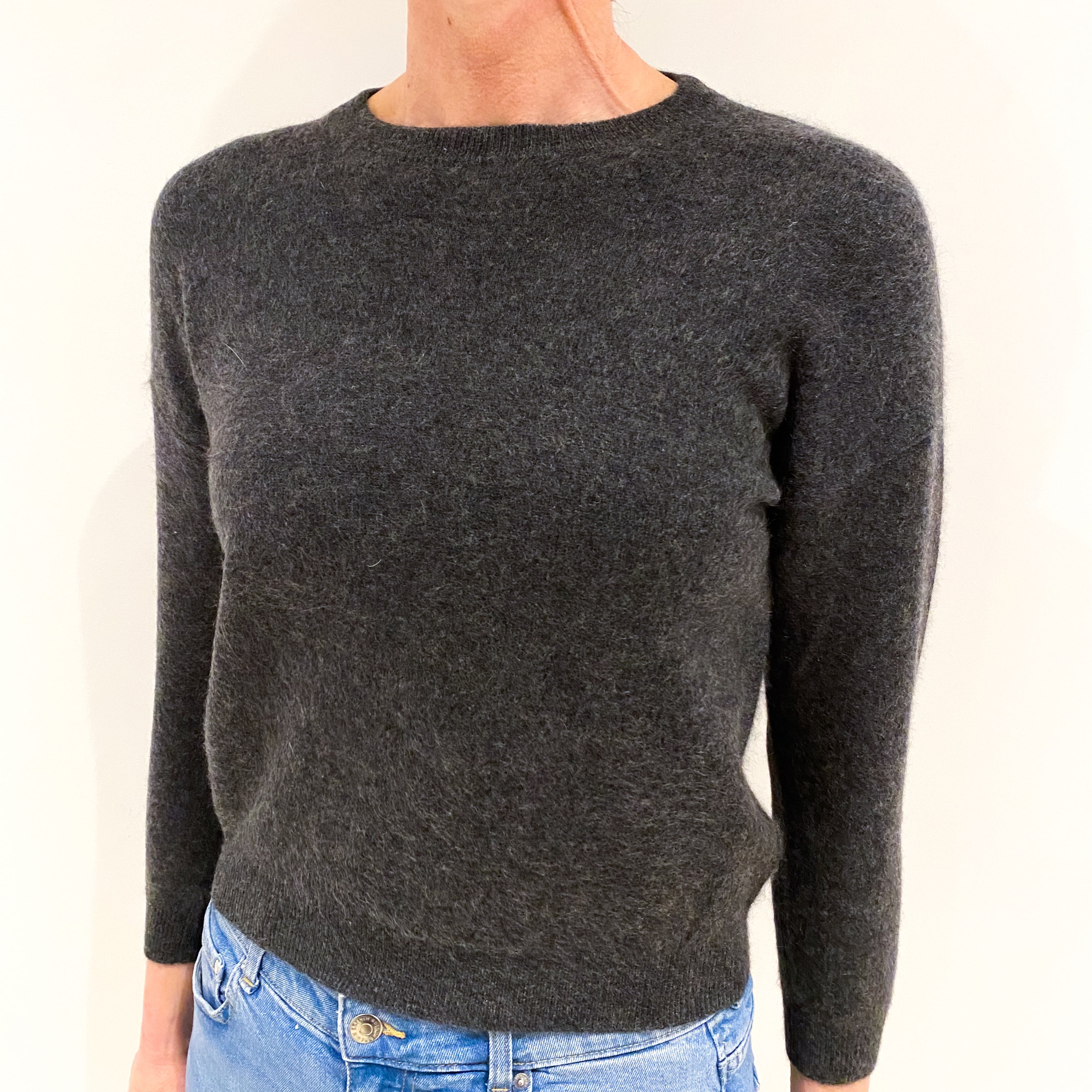 Charcoal Grey Cashmere Crew Neck Jumper Small