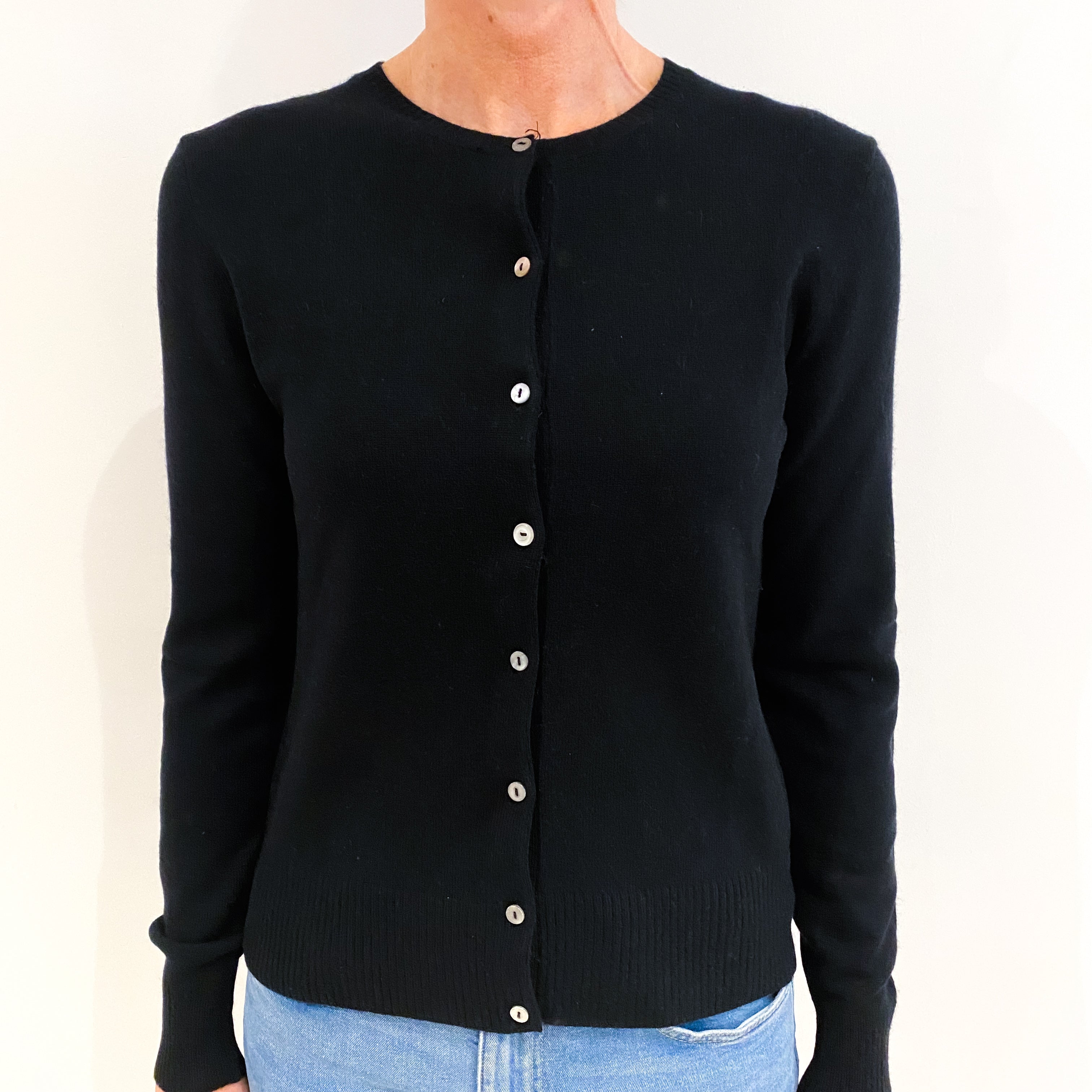 Black Cashmere Crew Neck Cardigan Small
