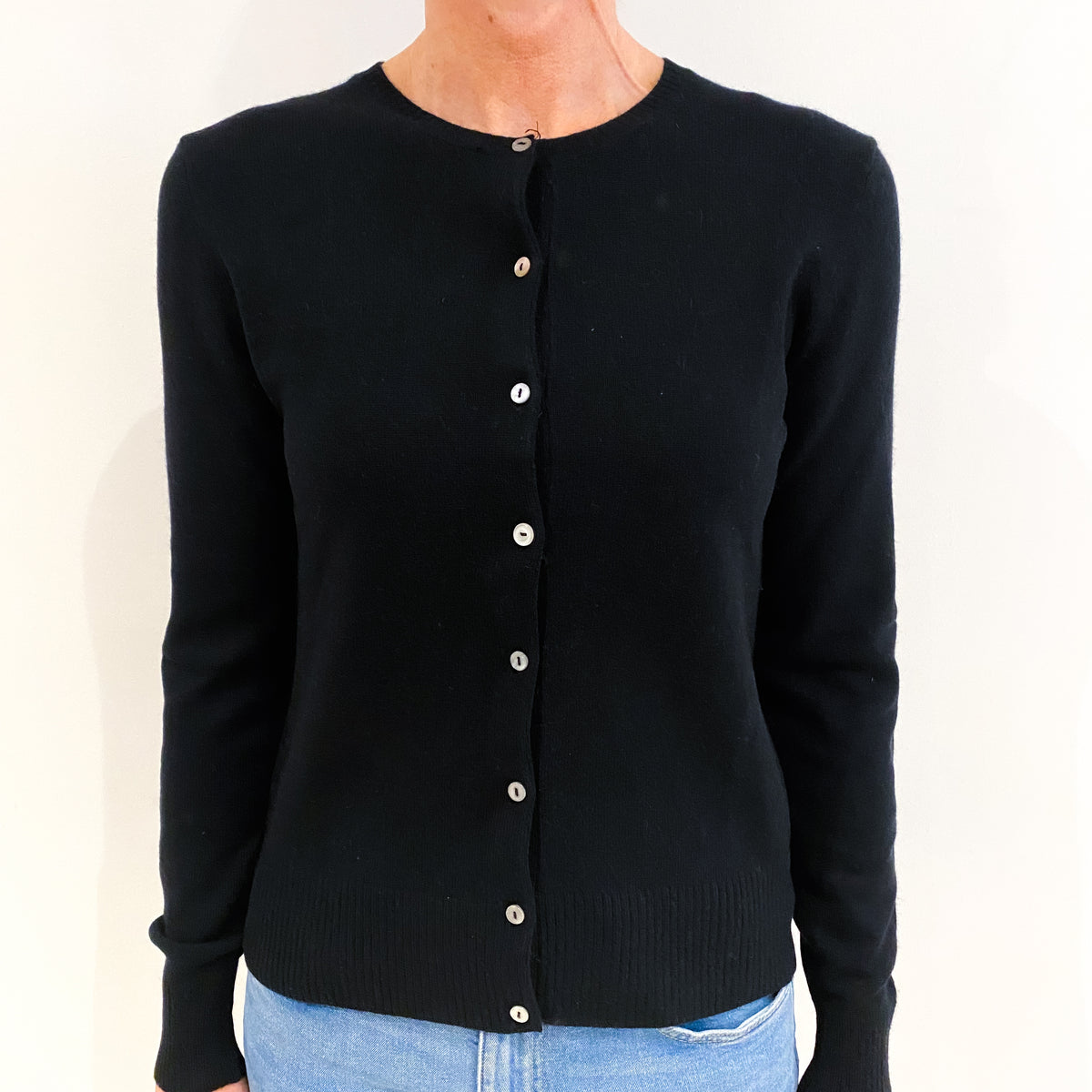Black Cashmere Crew Neck Cardigan Small